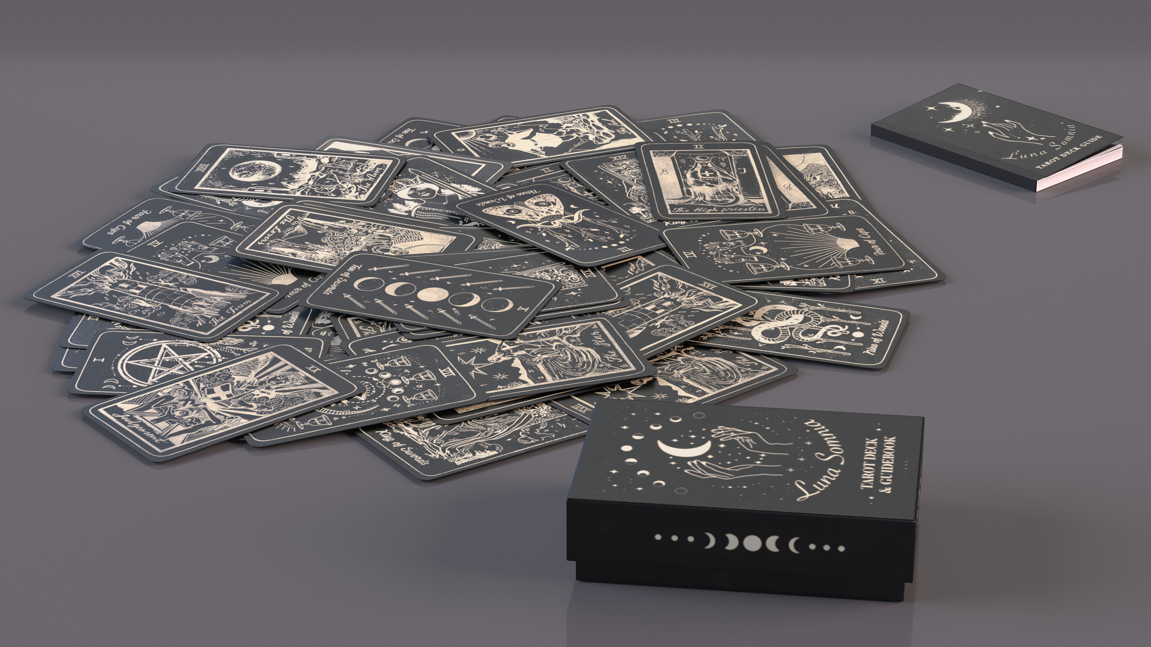 Black Tarot Cards Scattered 3D