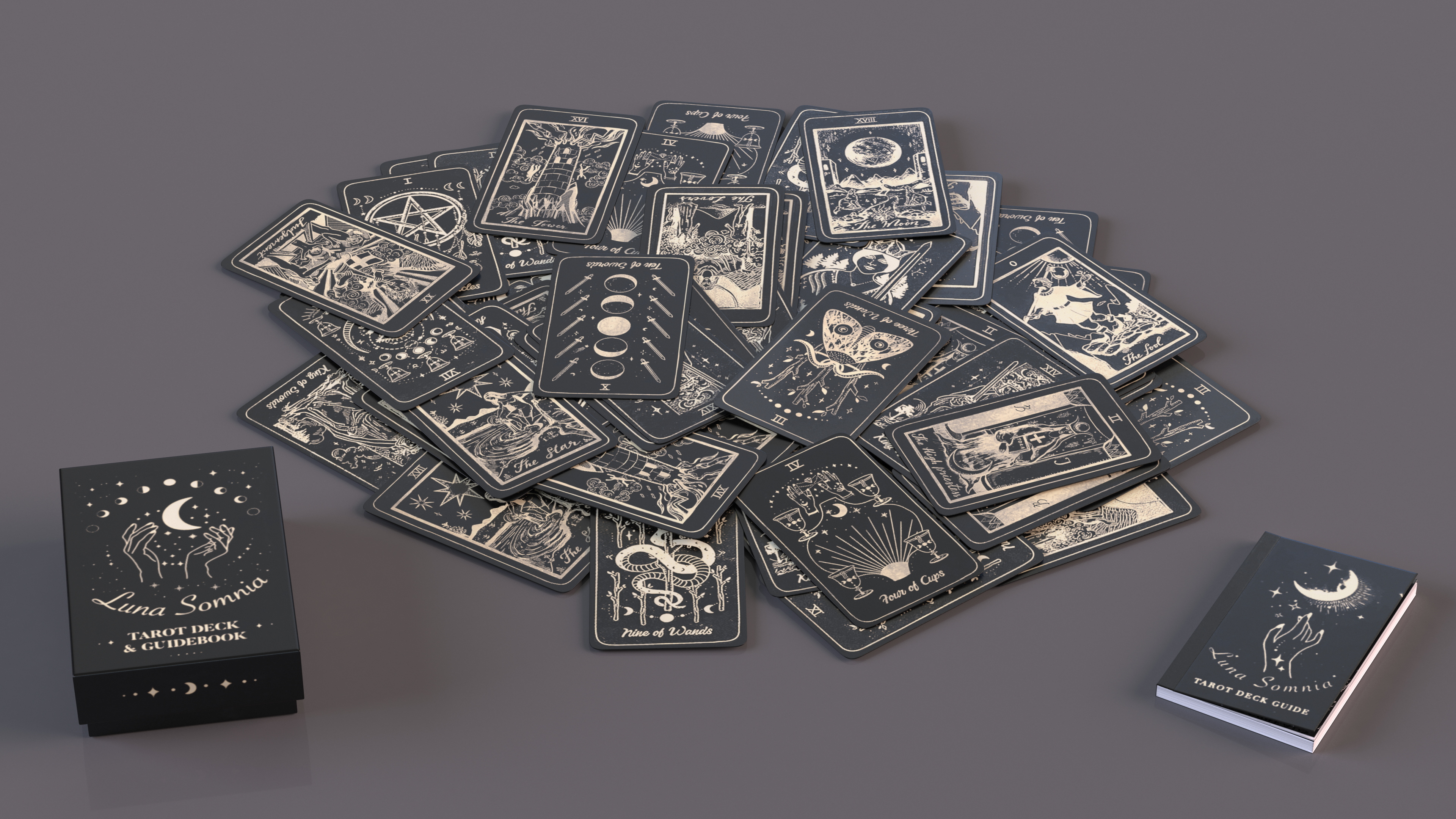 Black Tarot Cards Scattered 3D