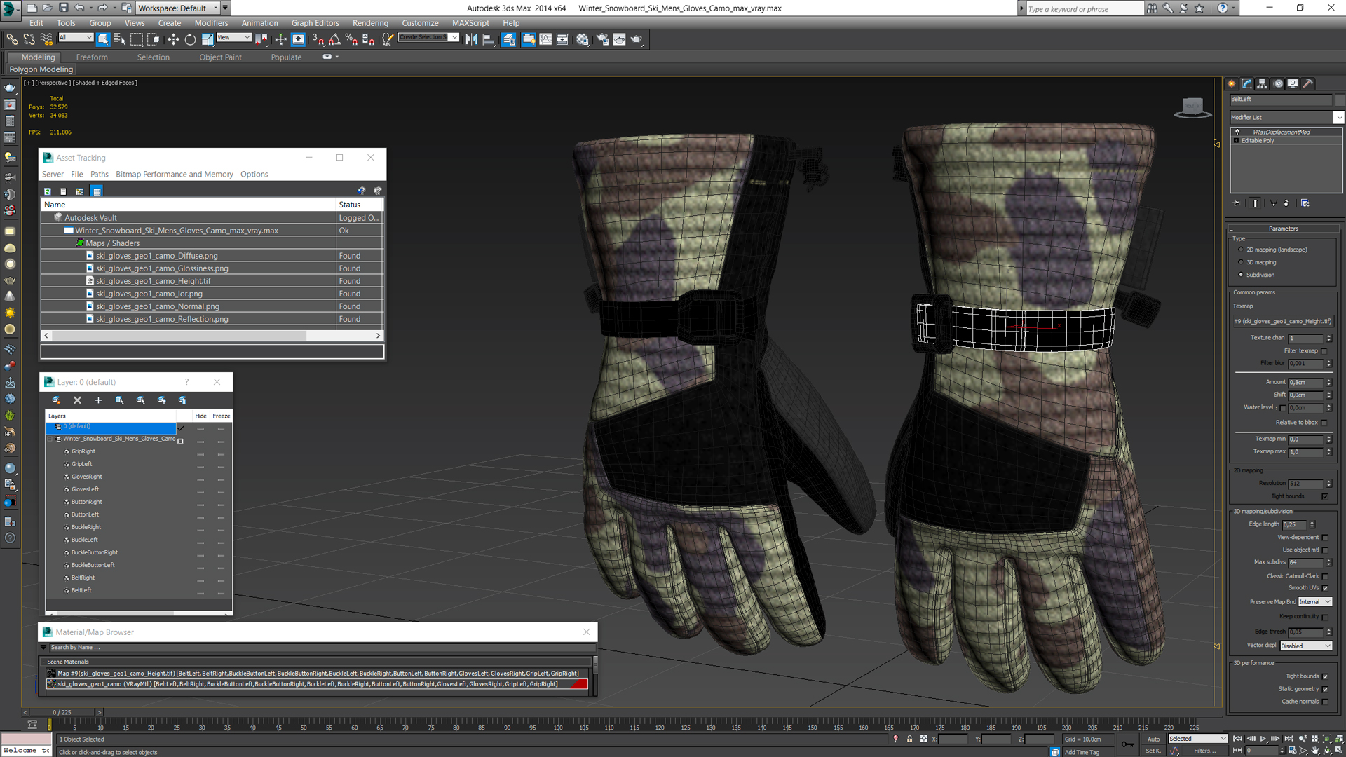 Winter Snowboard Ski Mens Gloves Camo 3D
