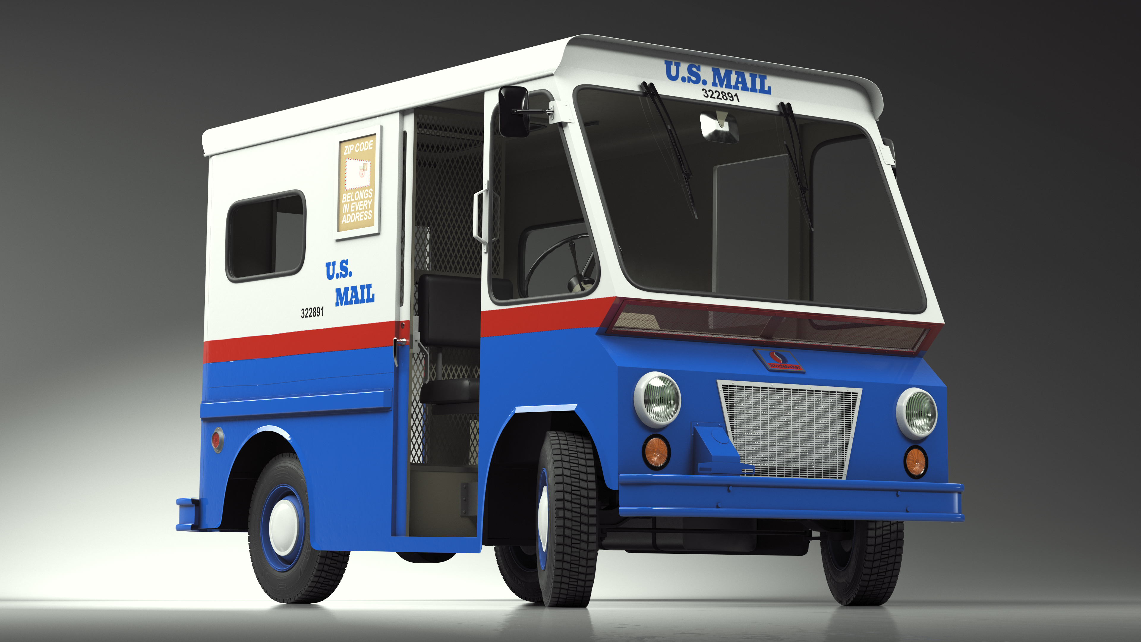 3D US Mail Studebaker ZIP Van Rigged model