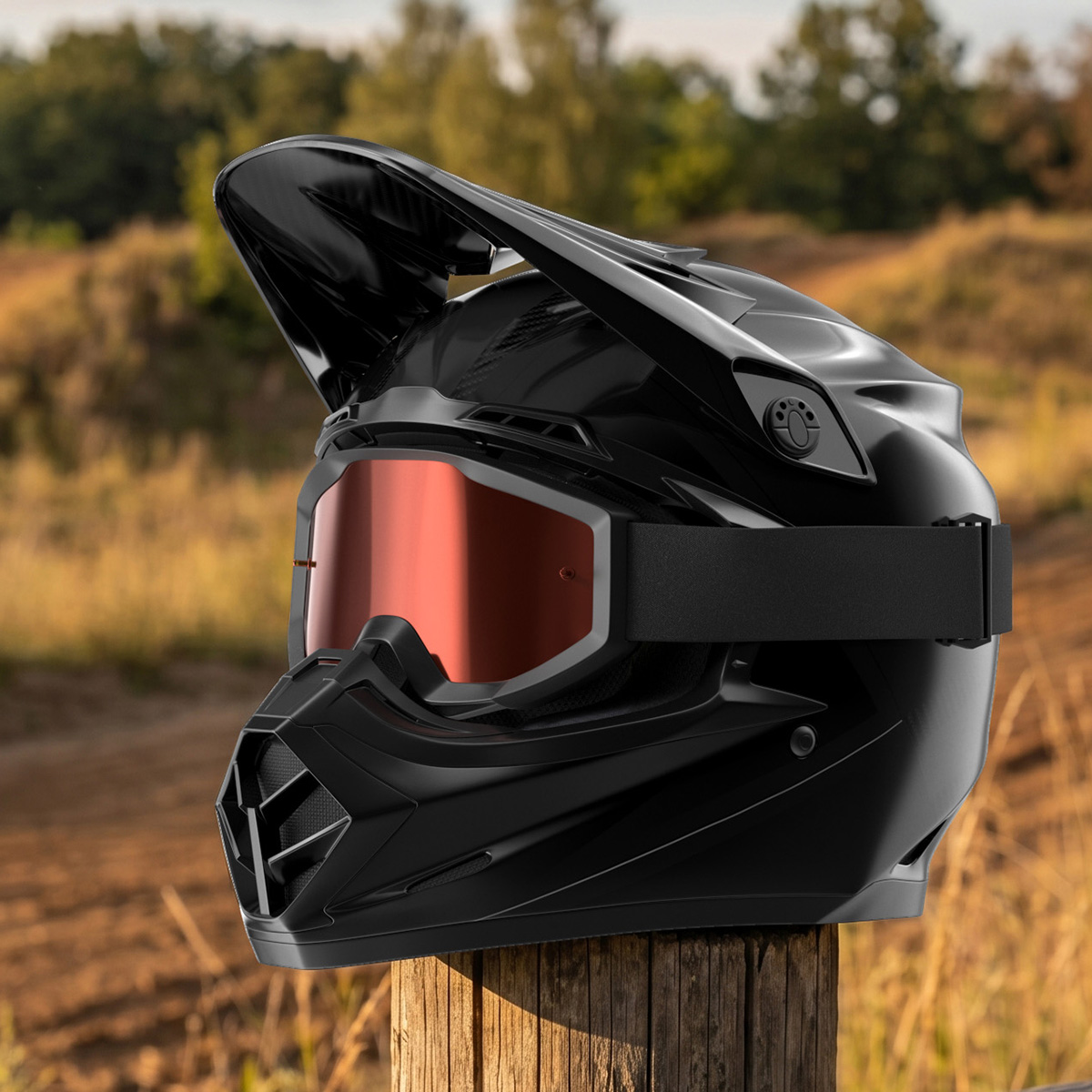 Extreme Motocross Helmet with Goggles 3D model preview