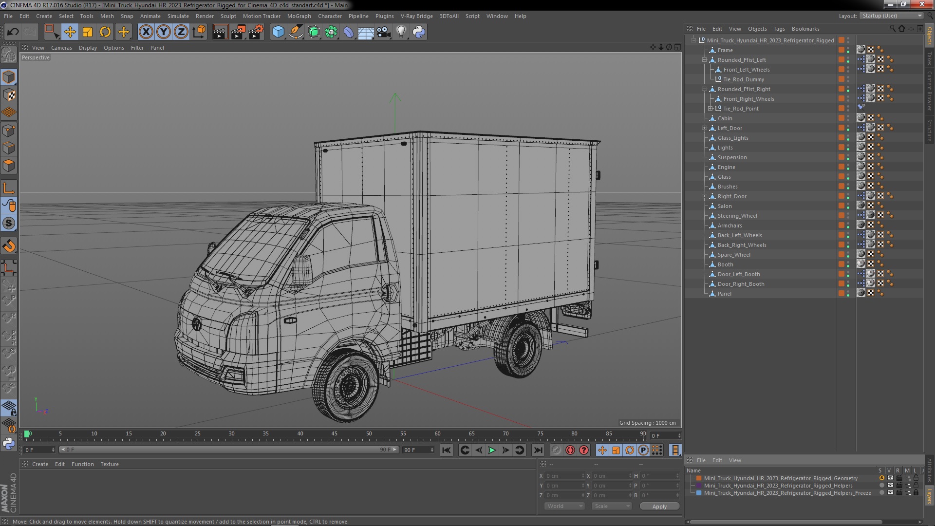3D model Mini Truck Hyundai HR 2023 Refrigerator Rigged for Cinema 4D