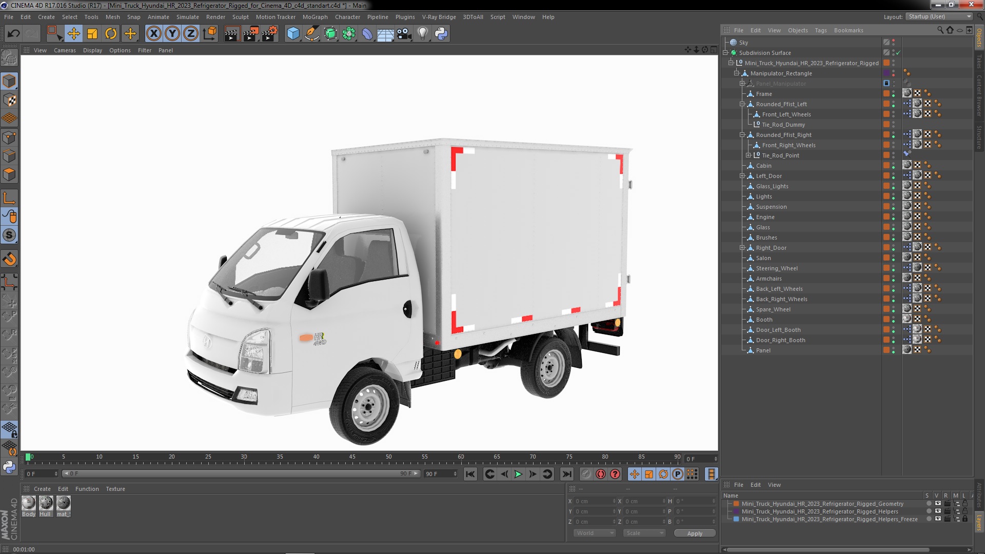 3D model Mini Truck Hyundai HR 2023 Refrigerator Rigged for Cinema 4D