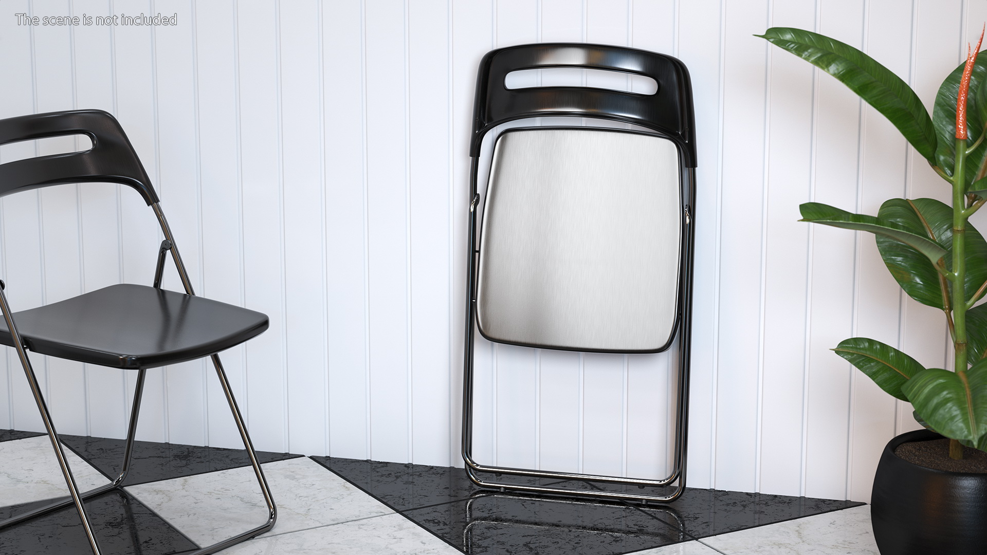 Plastic Folding Chair Black Folded 3D model
