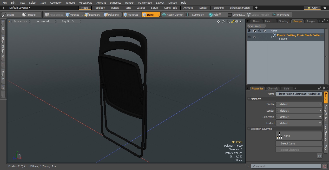 Plastic Folding Chair Black Folded 3D model