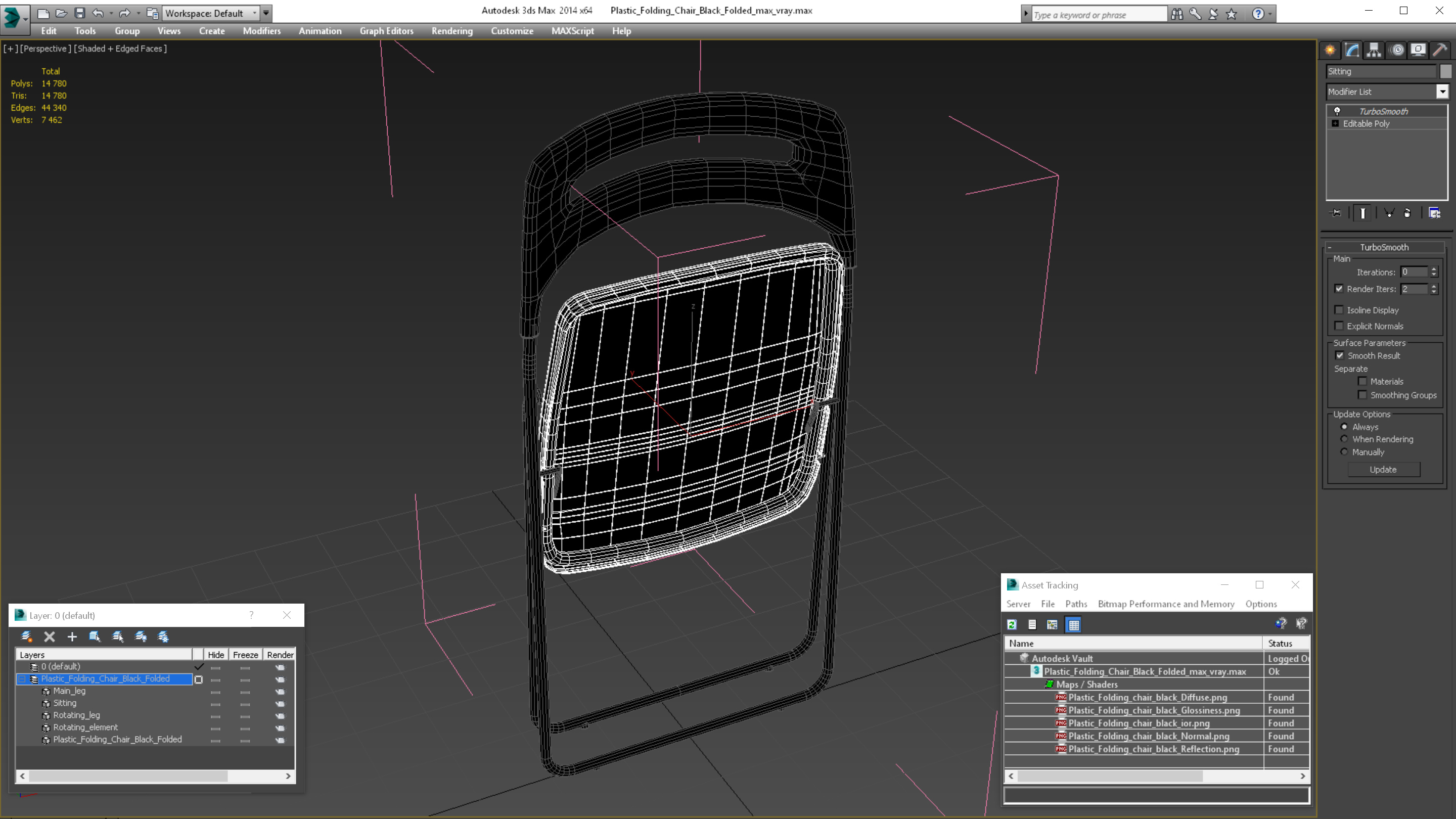 Plastic Folding Chair Black Folded 3D model