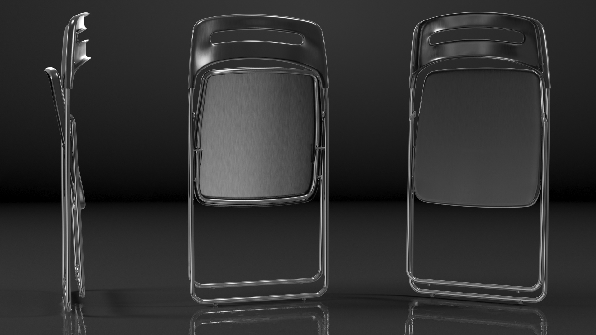 Plastic Folding Chair Black Folded 3D model