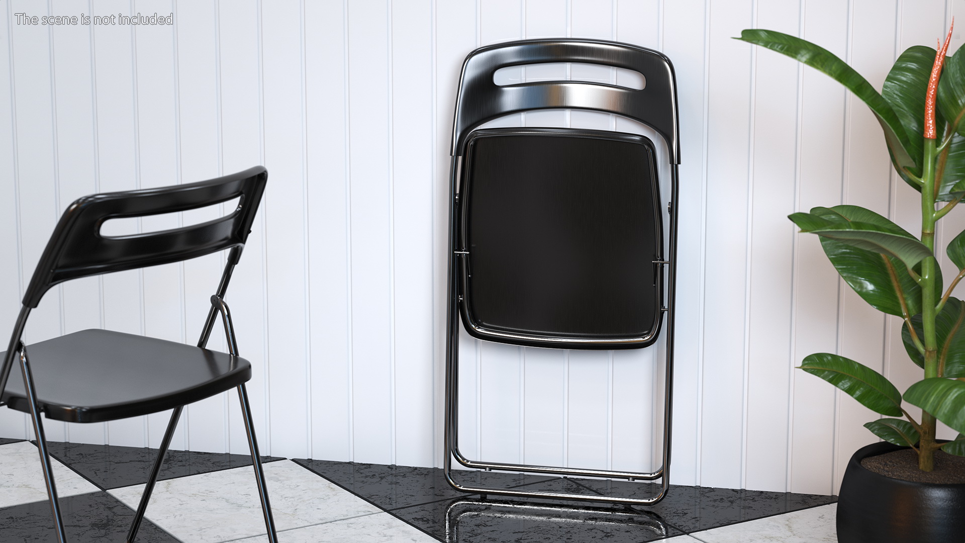 Plastic Folding Chair Black Folded 3D model