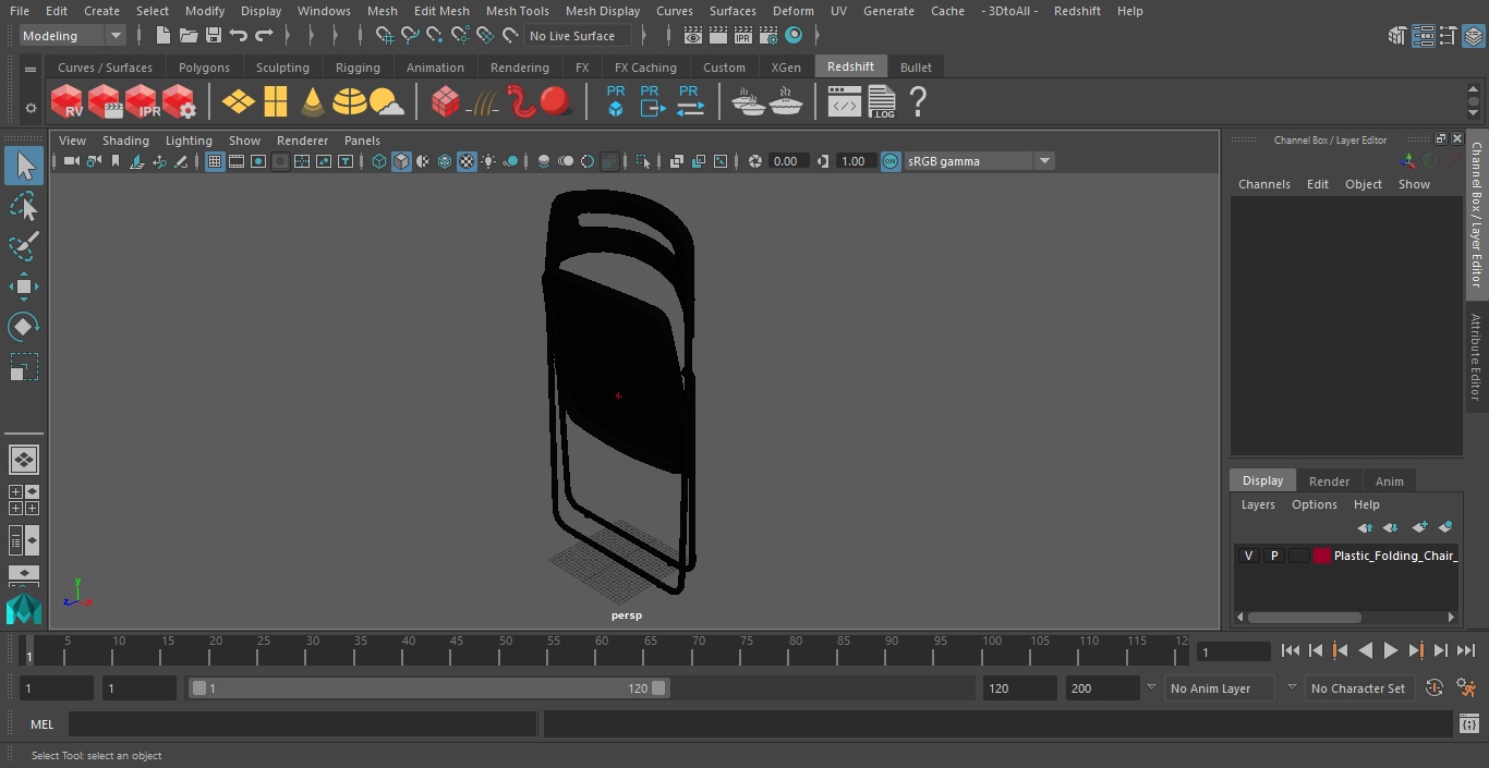 Plastic Folding Chair Black Folded 3D model