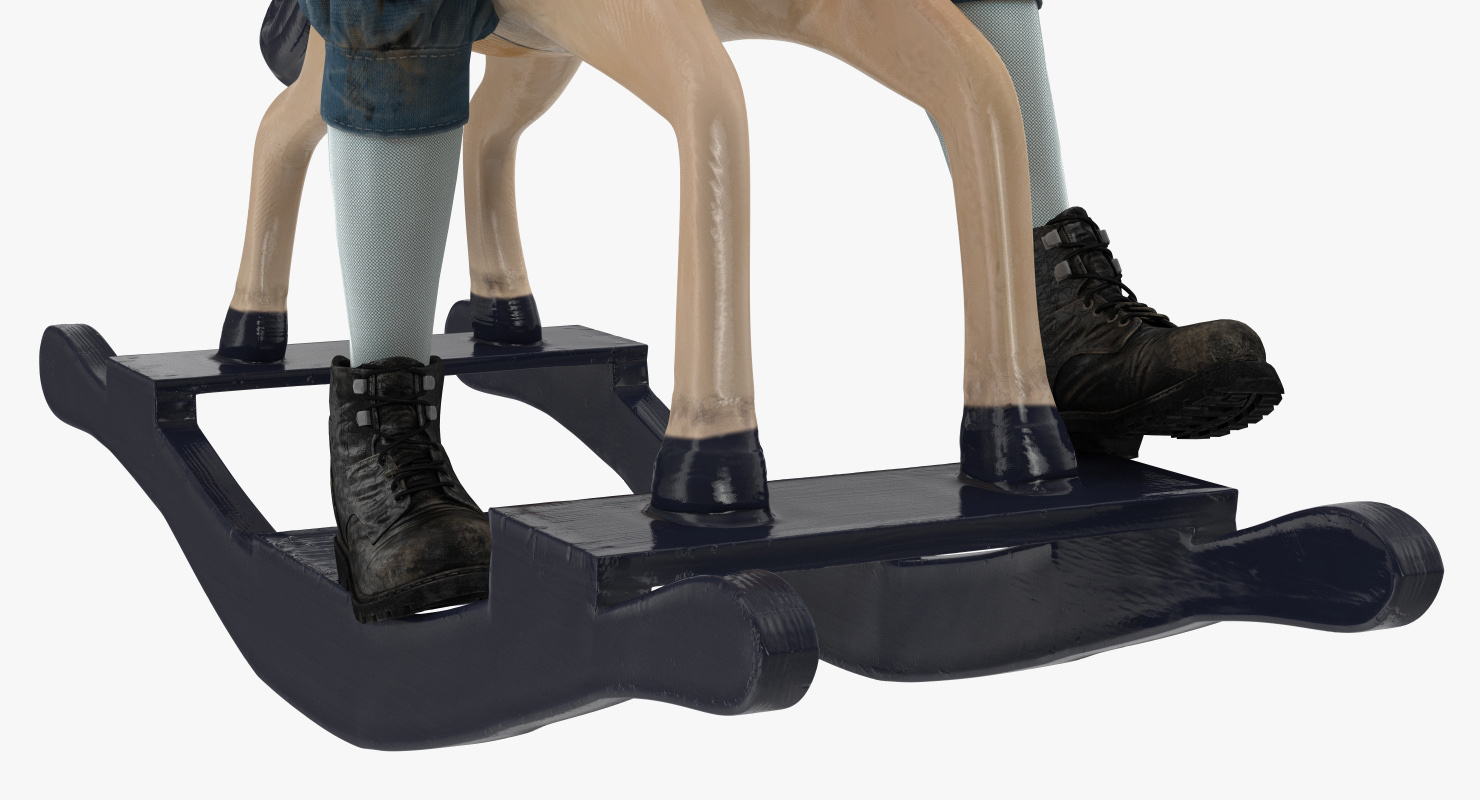 3D Vintage Rocking Horse with Child Boy Rigged model