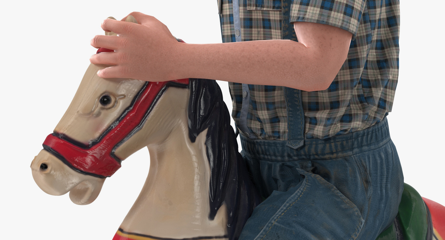 3D Vintage Rocking Horse with Child Boy Rigged model