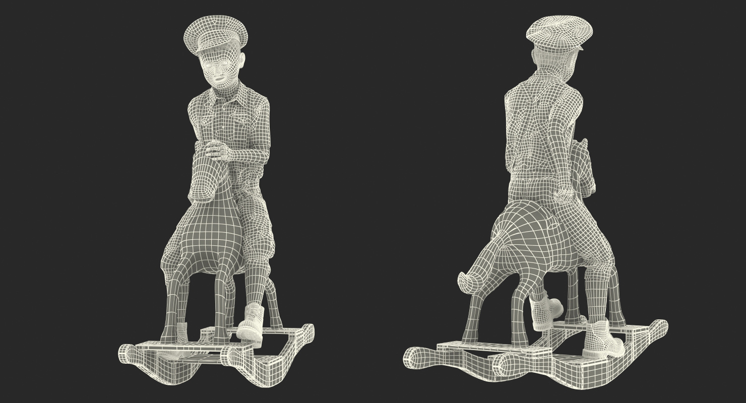 3D Vintage Rocking Horse with Child Boy Rigged model