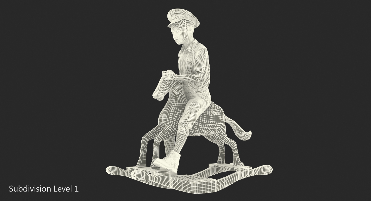 3D Vintage Rocking Horse with Child Boy Rigged model