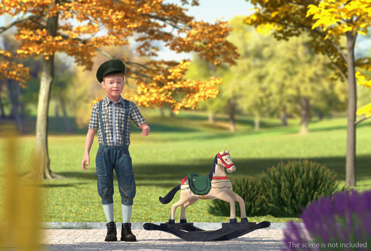 3D Vintage Rocking Horse with Child Boy Rigged model