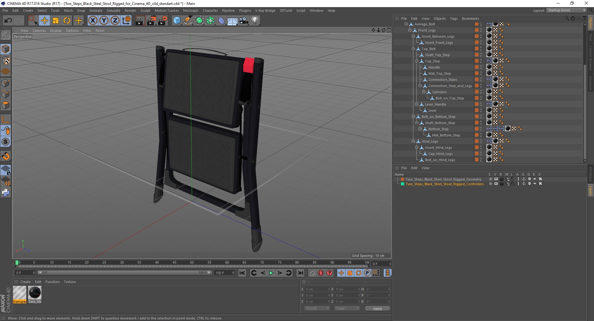 3D Two Steps Black Steel Stool Rigged for Cinema 4D model