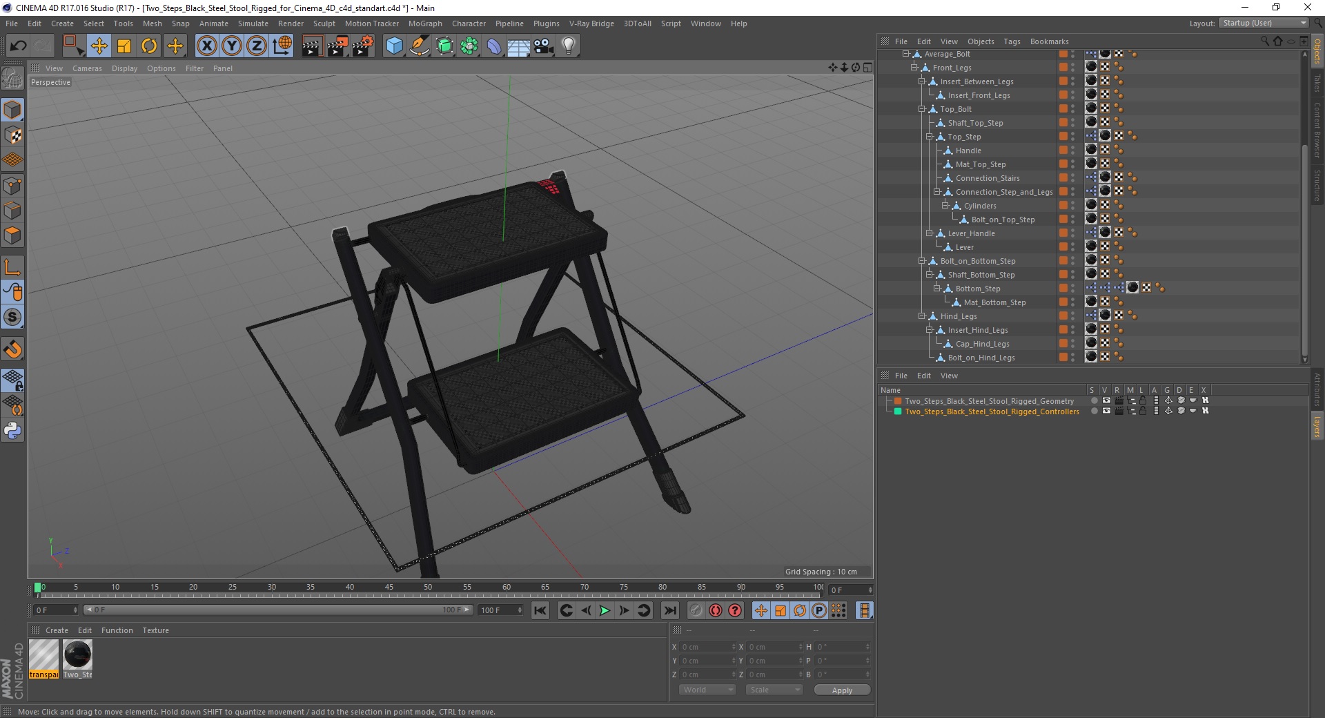 3D Two Steps Black Steel Stool Rigged for Cinema 4D model