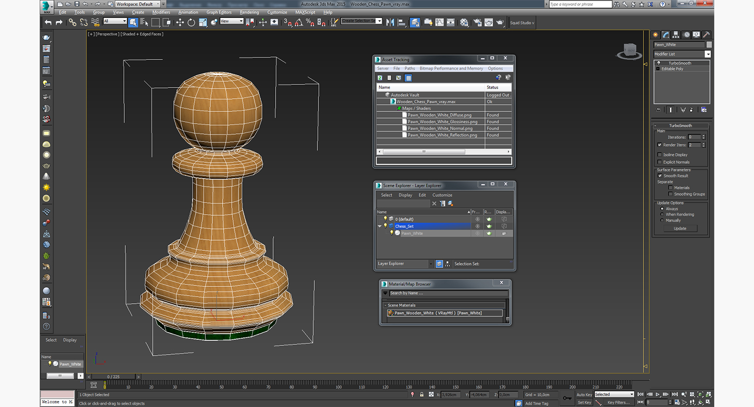 Wooden Chess Pawn 3D