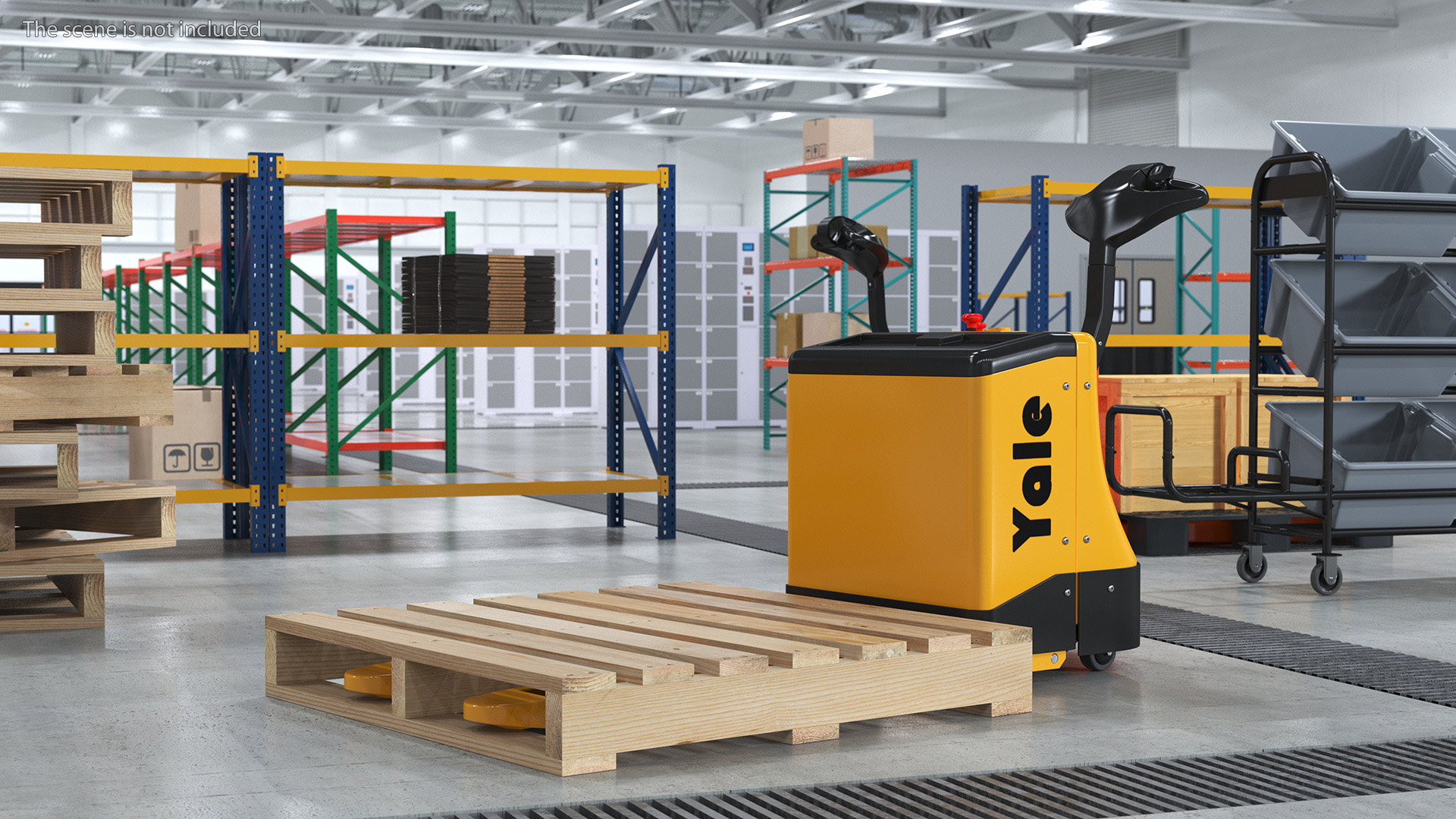 3D Electric Pallet Jack and Wooden Pallet model