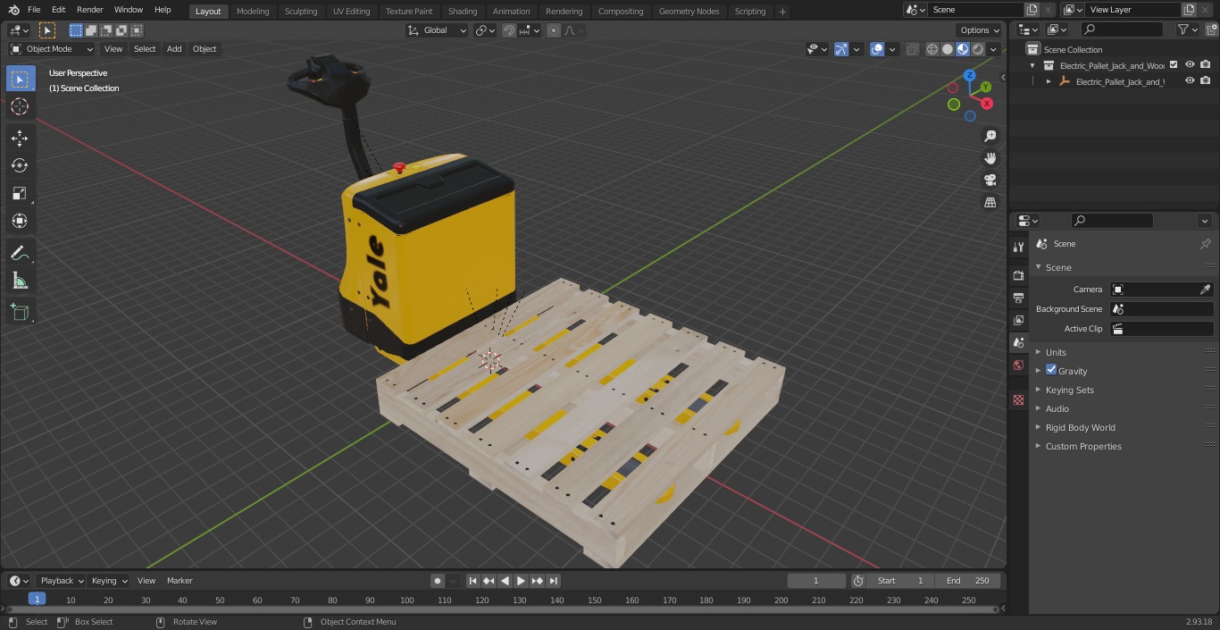 3D Electric Pallet Jack and Wooden Pallet model