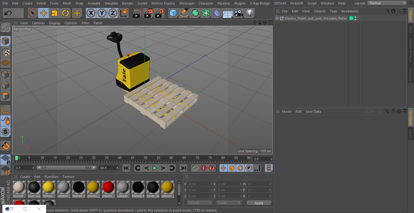 3D Electric Pallet Jack and Wooden Pallet model