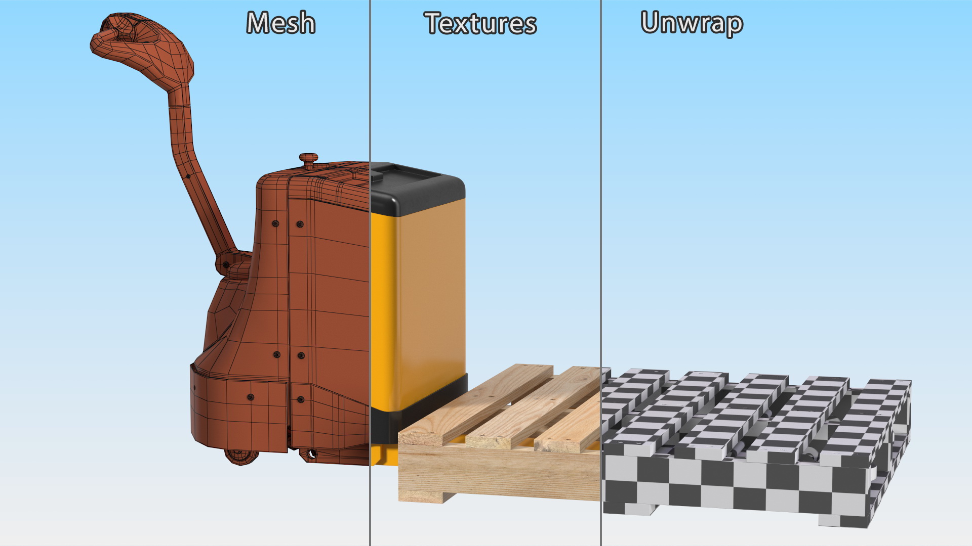 3D Electric Pallet Jack and Wooden Pallet model