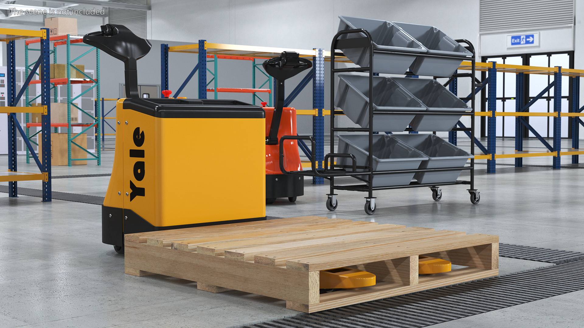 3D Electric Pallet Jack and Wooden Pallet model