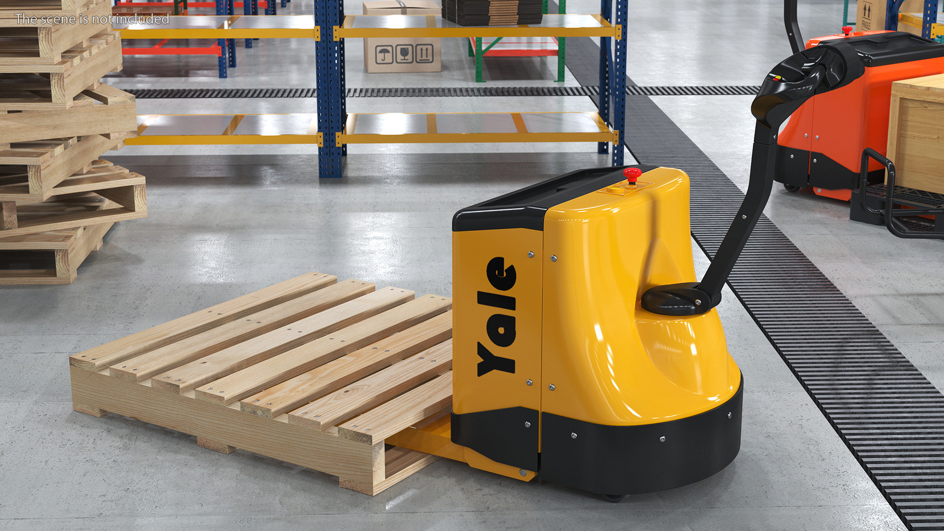 3D Electric Pallet Jack and Wooden Pallet model