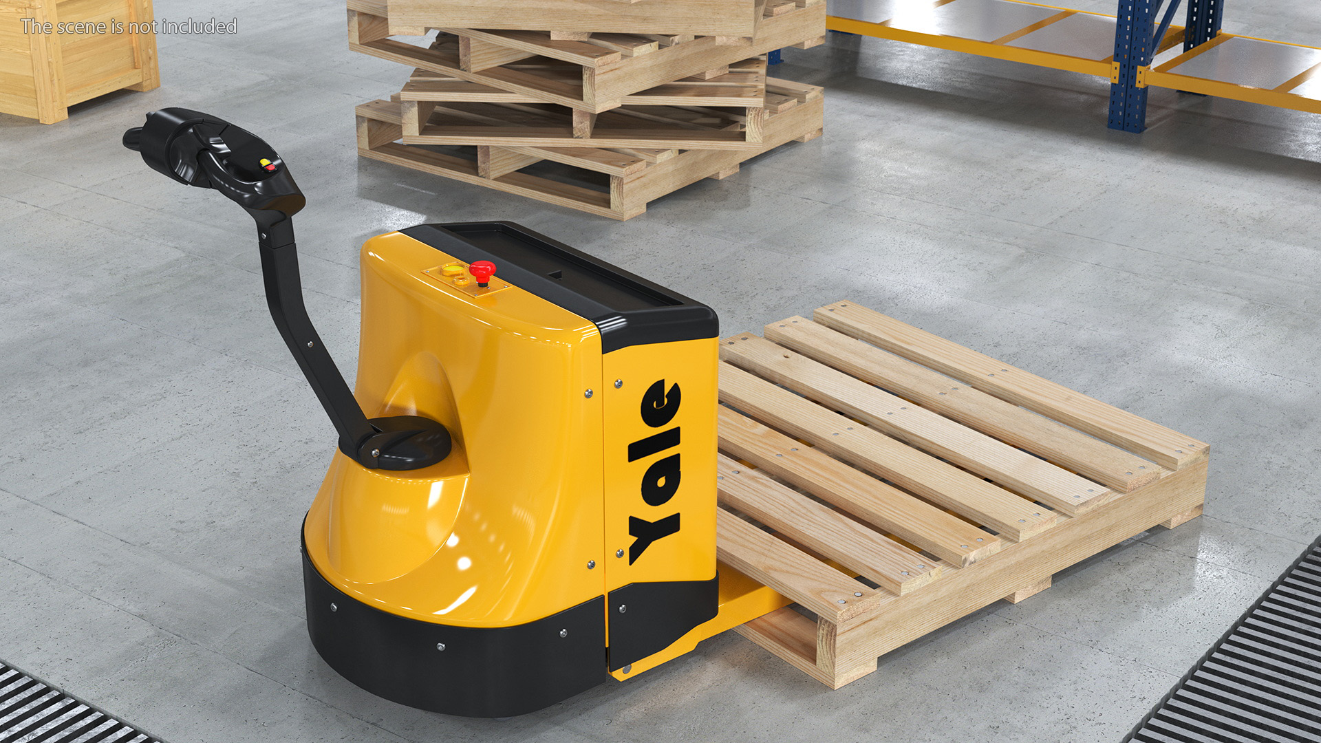 3D Electric Pallet Jack and Wooden Pallet model