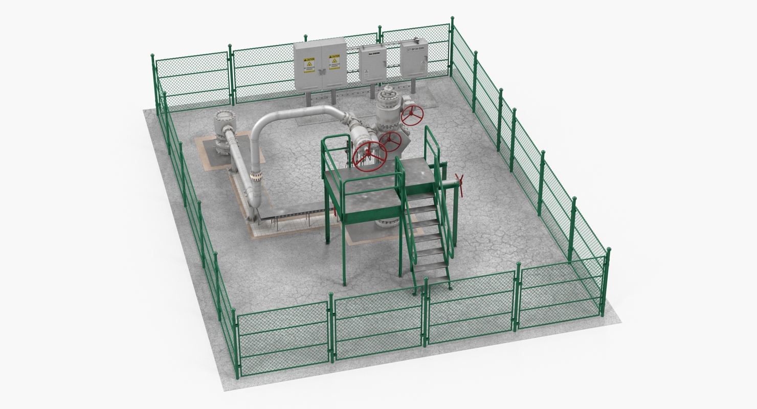 Oil Wellhead with Fence 3D Model