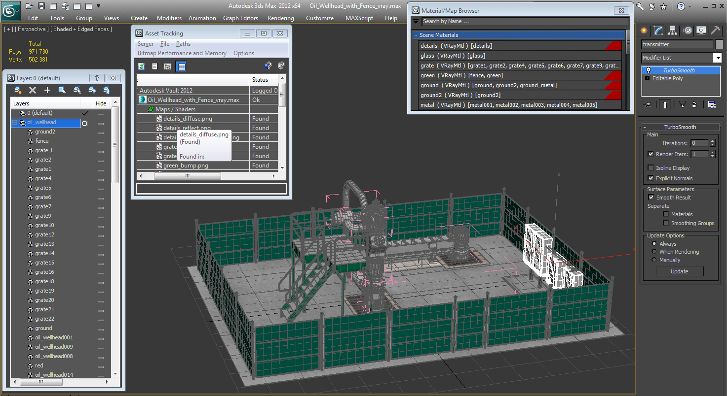 3D Oil Wellhead with Fence model