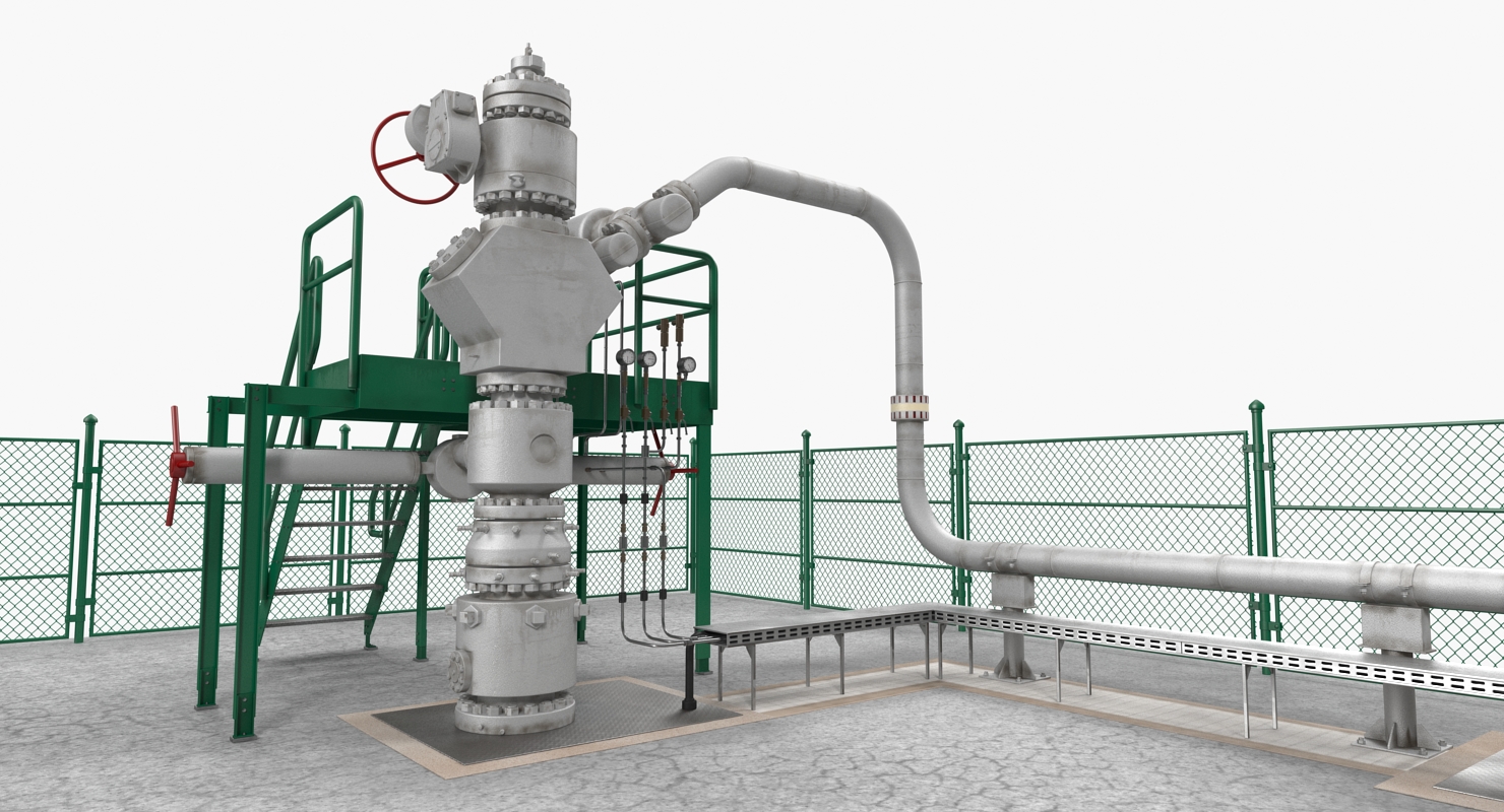 3D Oil Wellhead with Fence model