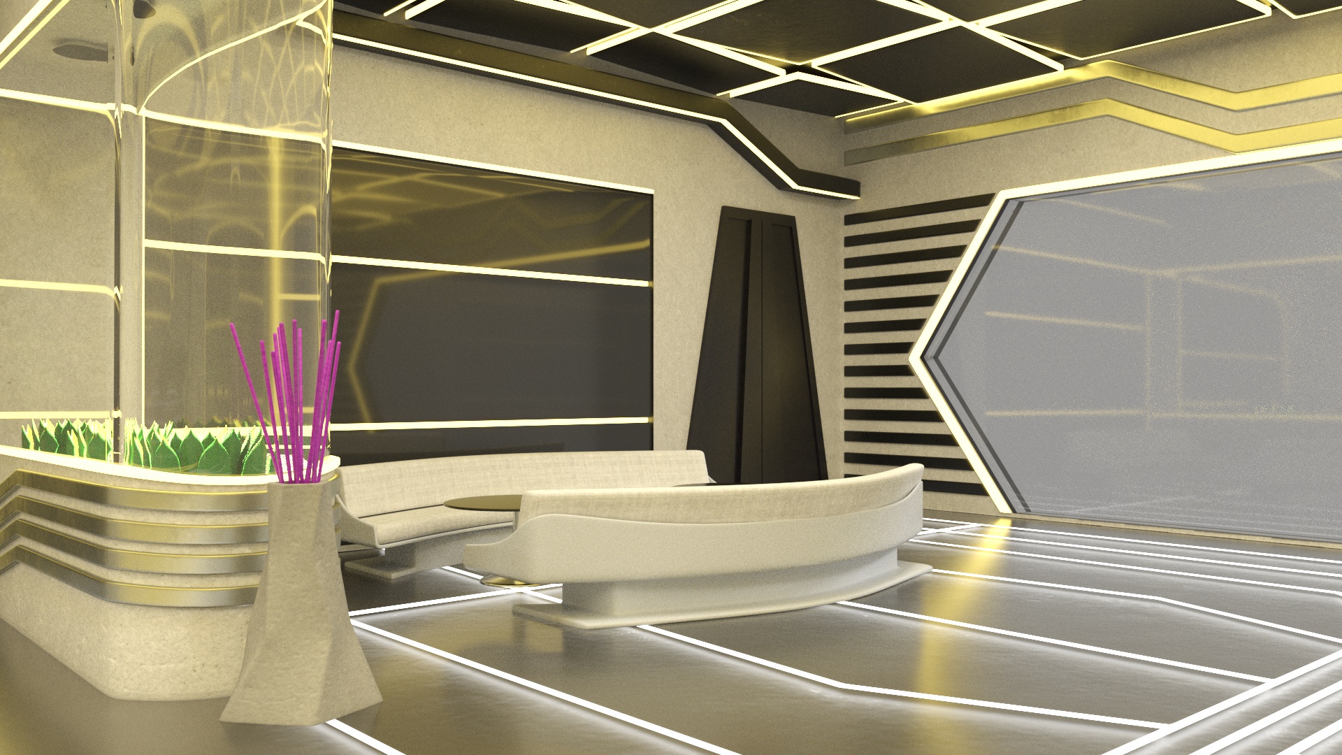 3D model Fantastic Cafe Interior Yellow Lights On