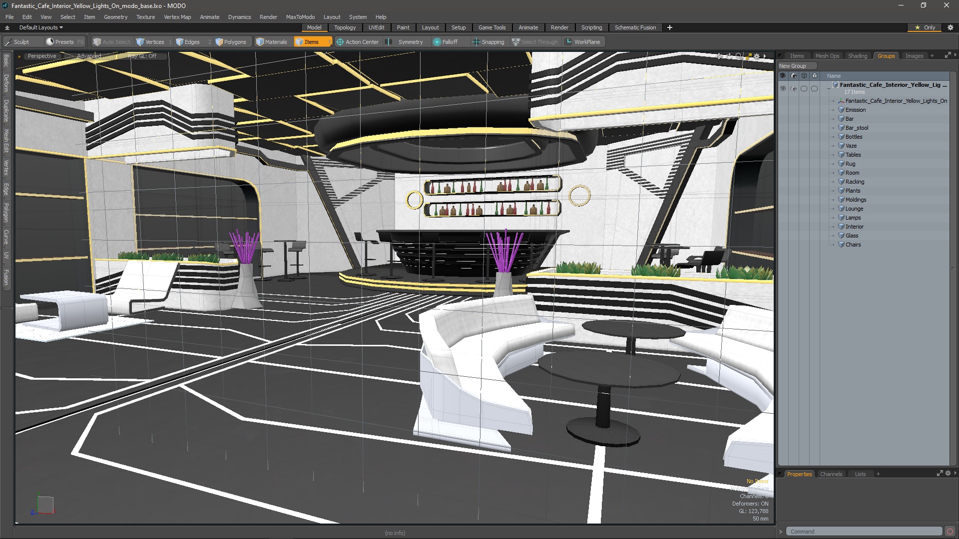 3D model Fantastic Cafe Interior Yellow Lights On