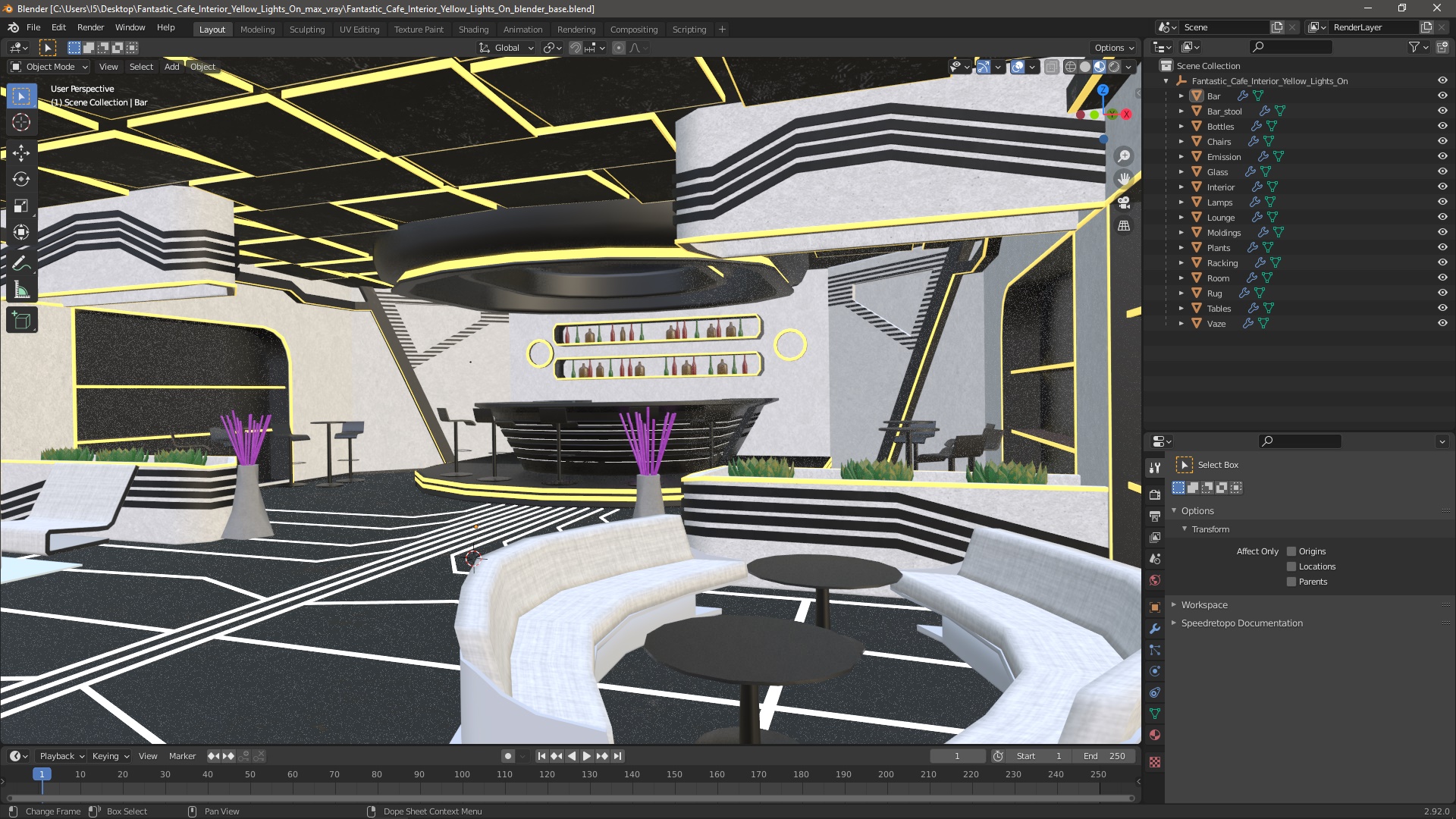 3D model Fantastic Cafe Interior Yellow Lights On