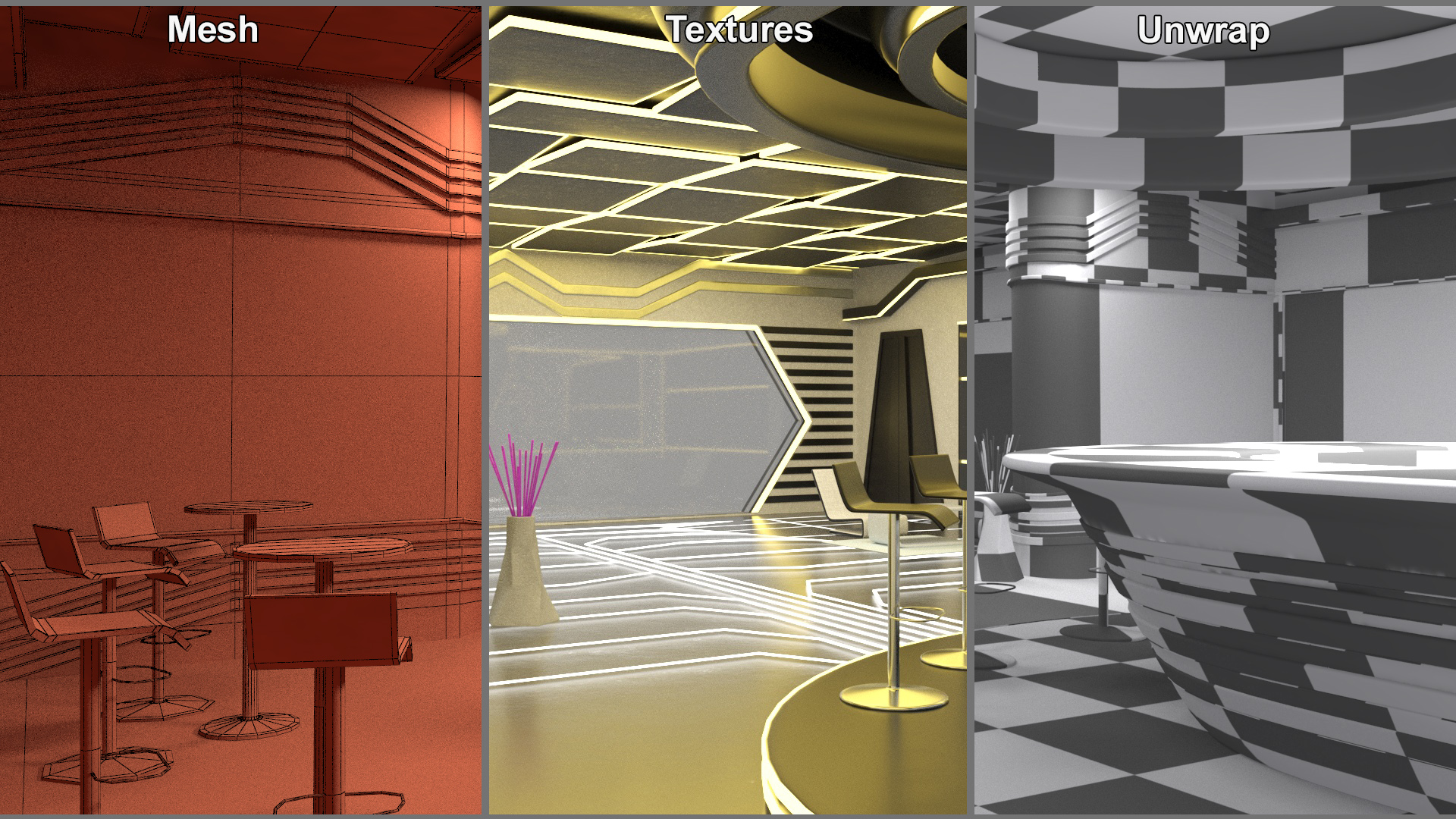 3D model Fantastic Cafe Interior Yellow Lights On