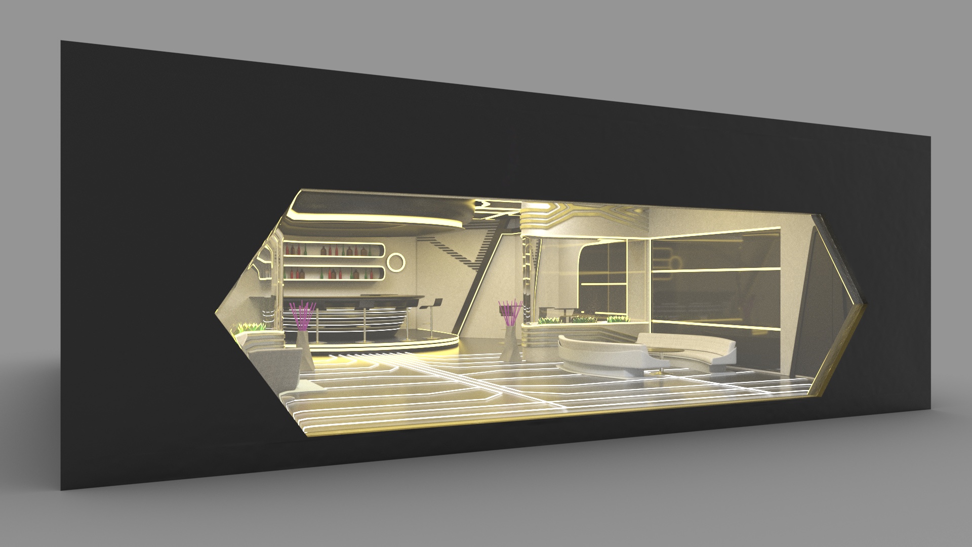 3D model Fantastic Cafe Interior Yellow Lights On