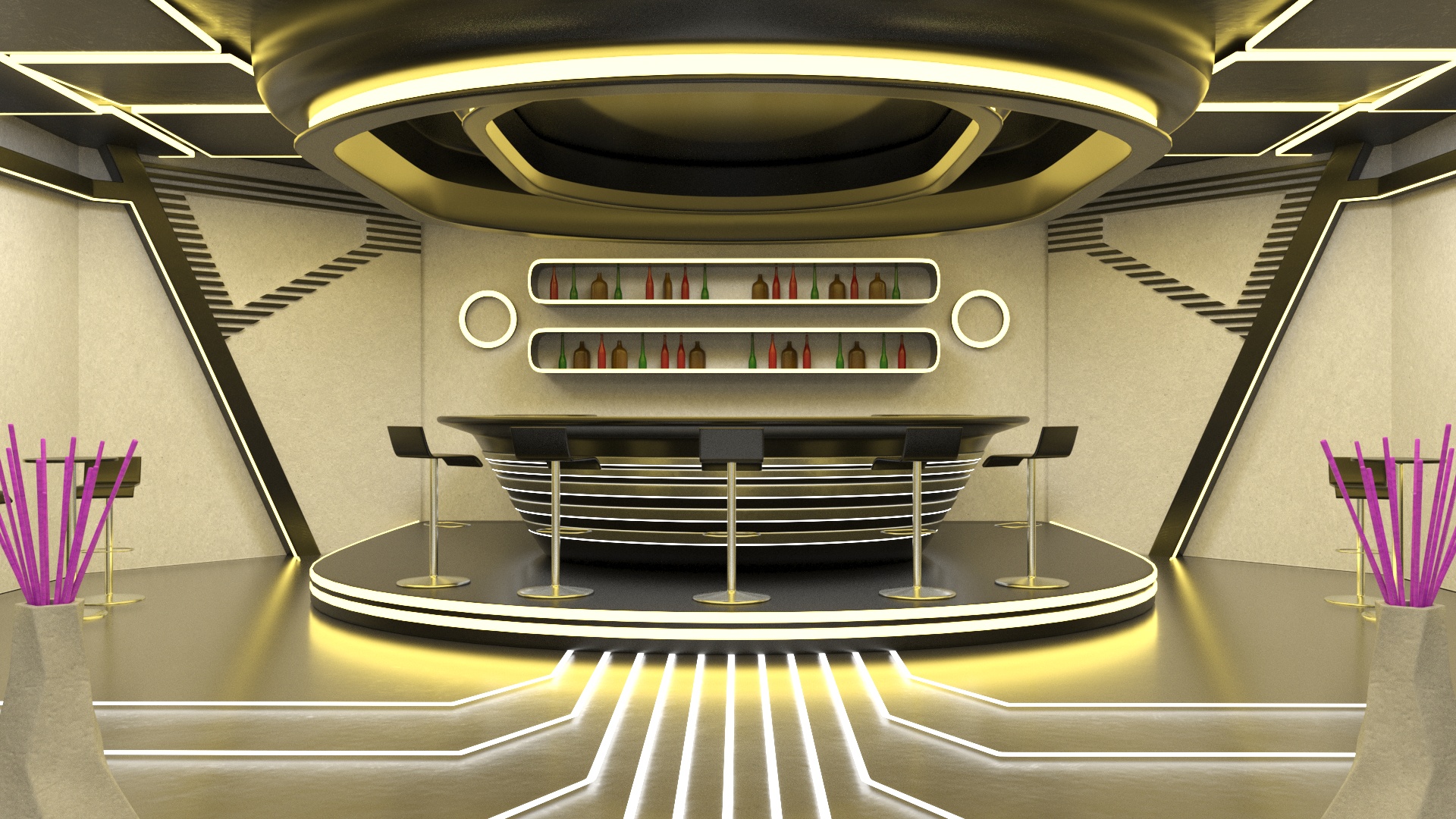 3D model Fantastic Cafe Interior Yellow Lights On