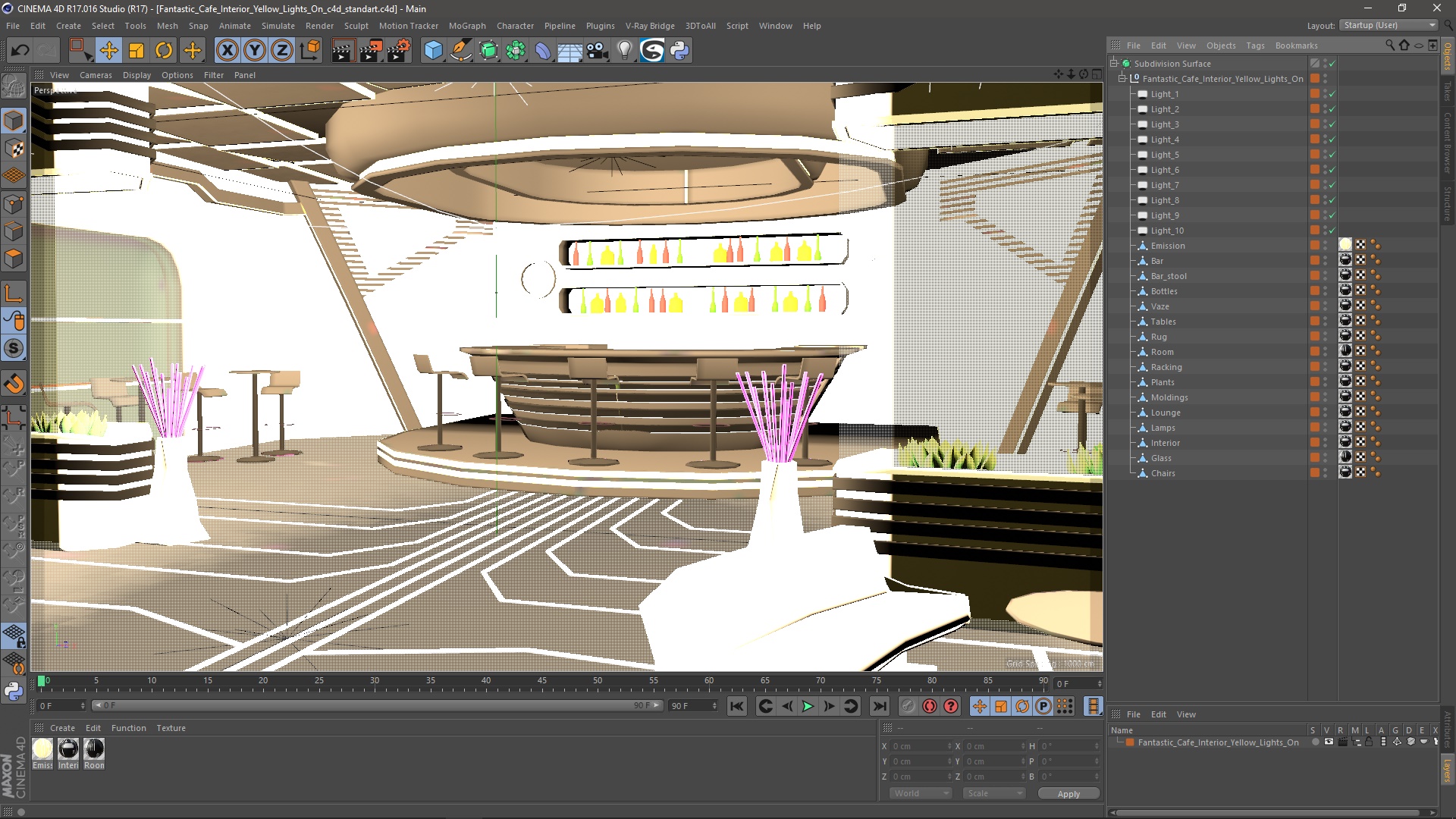 3D model Fantastic Cafe Interior Yellow Lights On