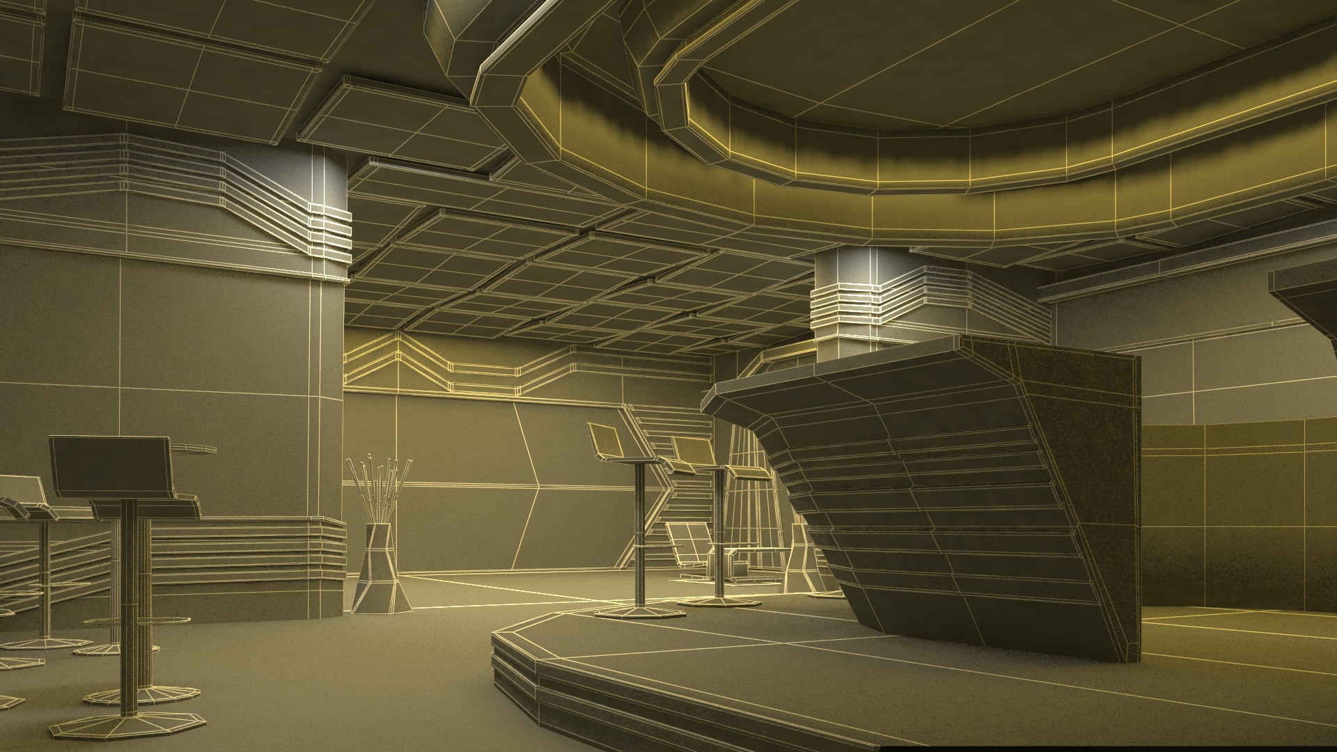 3D model Fantastic Cafe Interior Yellow Lights On