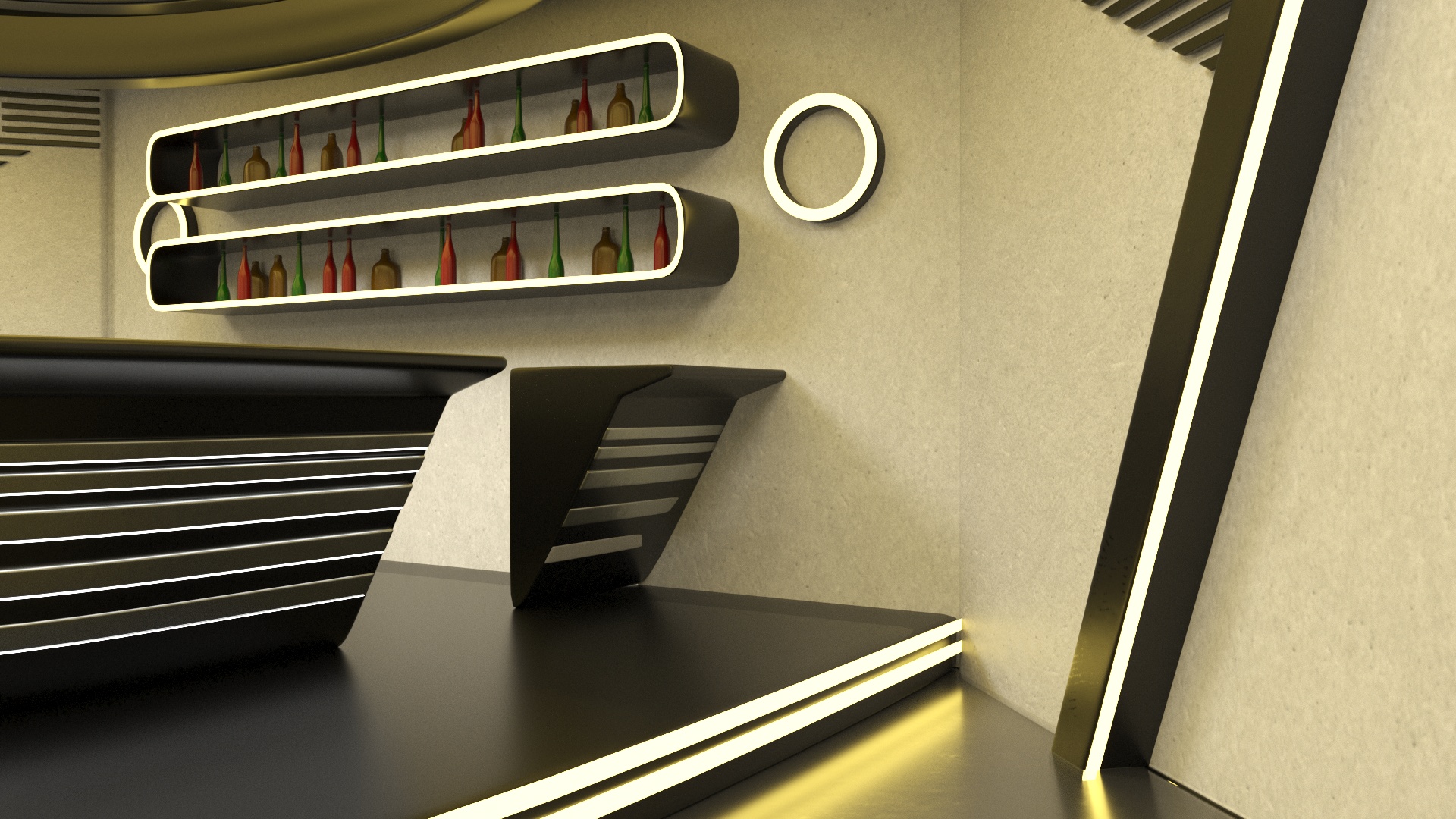 3D model Fantastic Cafe Interior Yellow Lights On