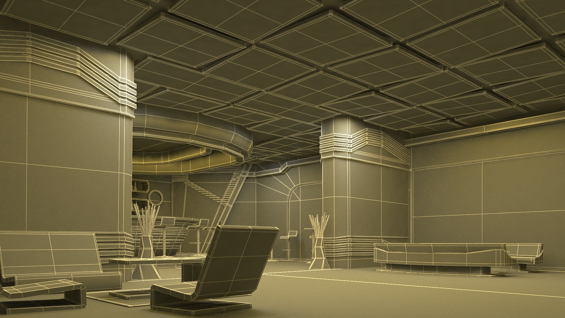 3D model Fantastic Cafe Interior Yellow Lights On