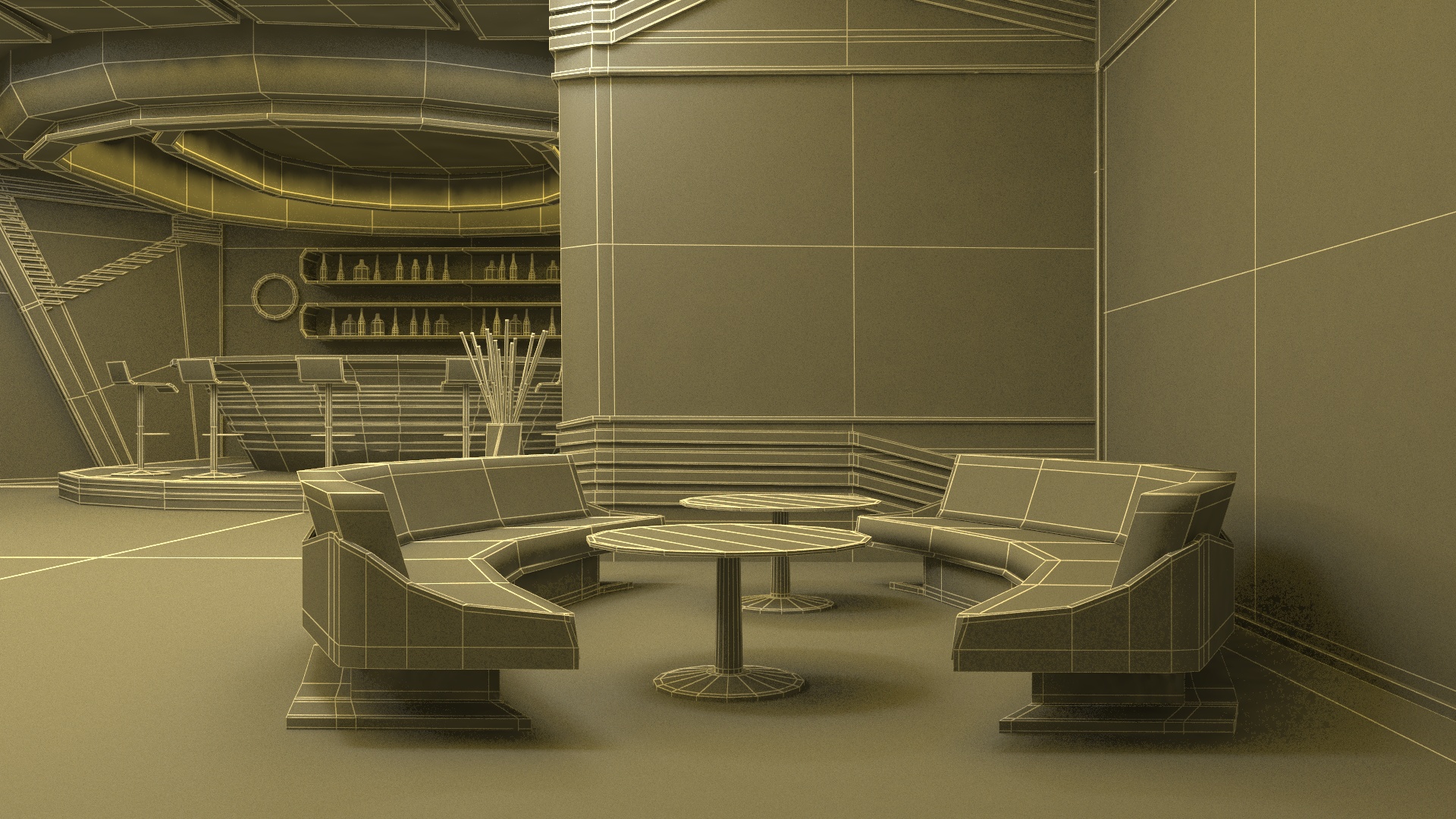 3D model Fantastic Cafe Interior Yellow Lights On
