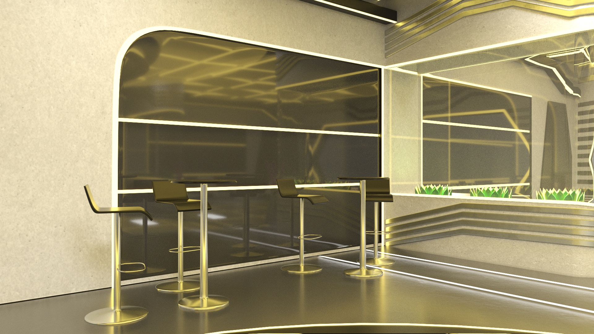 3D model Fantastic Cafe Interior Yellow Lights On