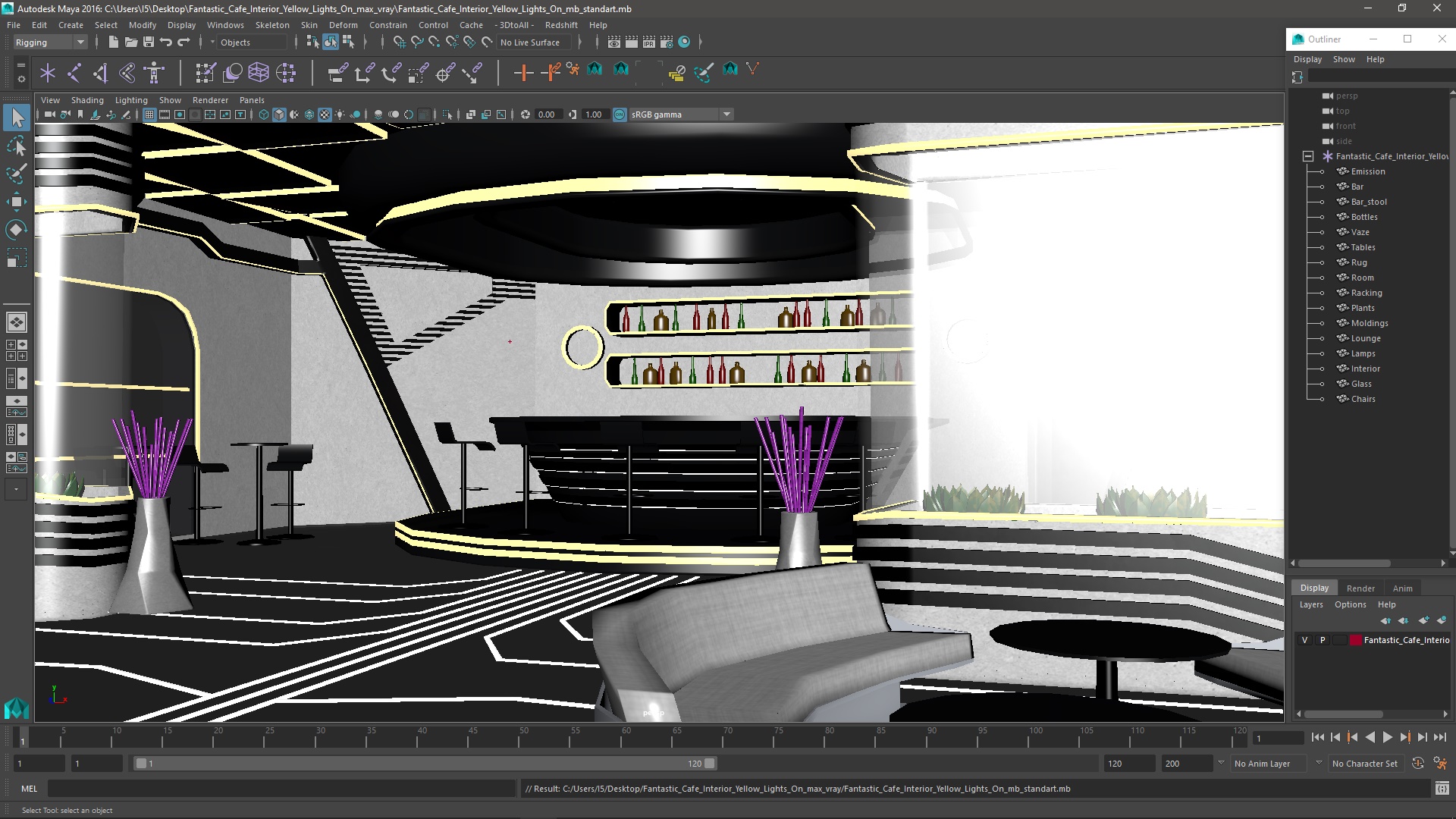 3D model Fantastic Cafe Interior Yellow Lights On