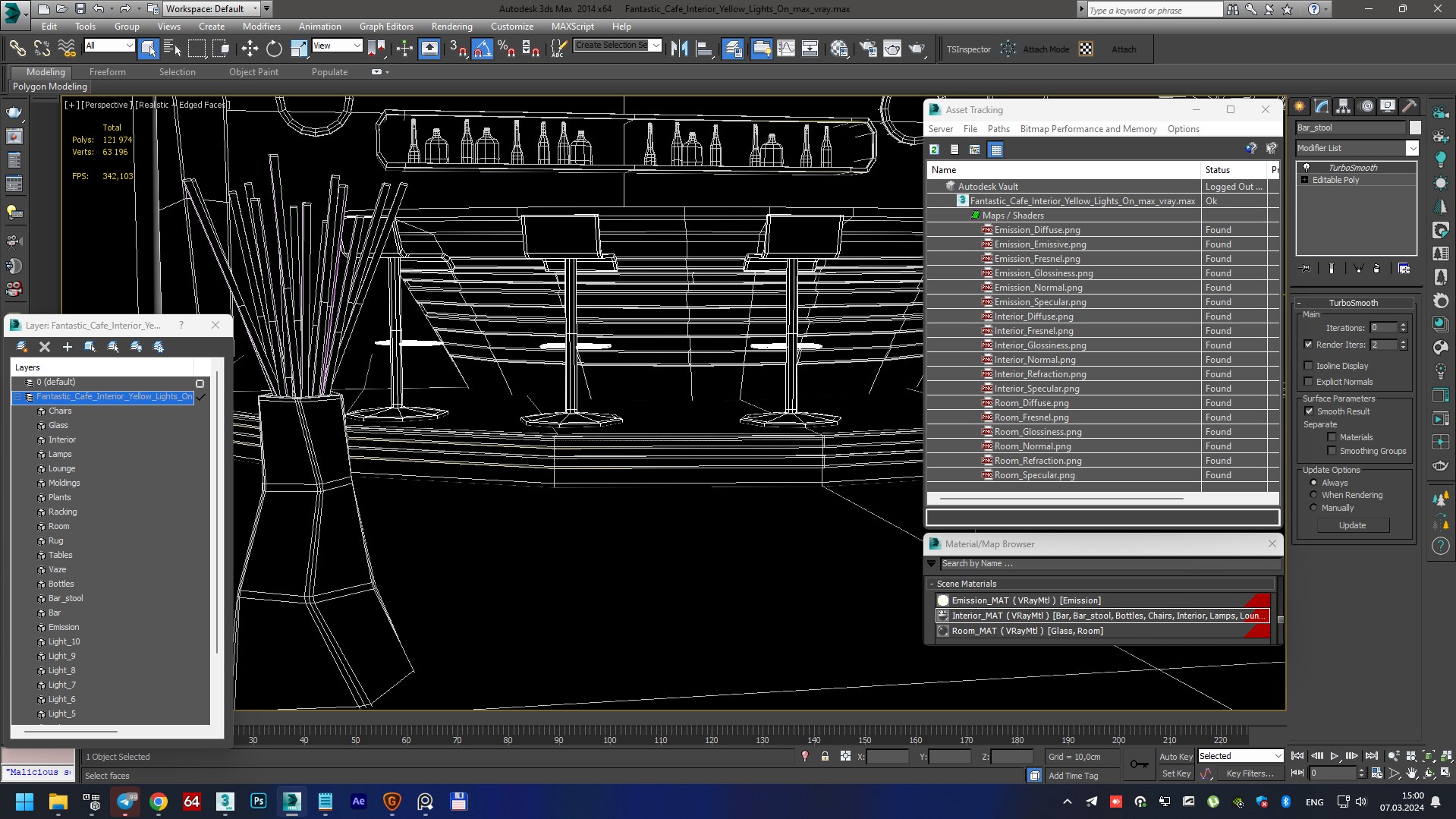 3D model Fantastic Cafe Interior Yellow Lights On