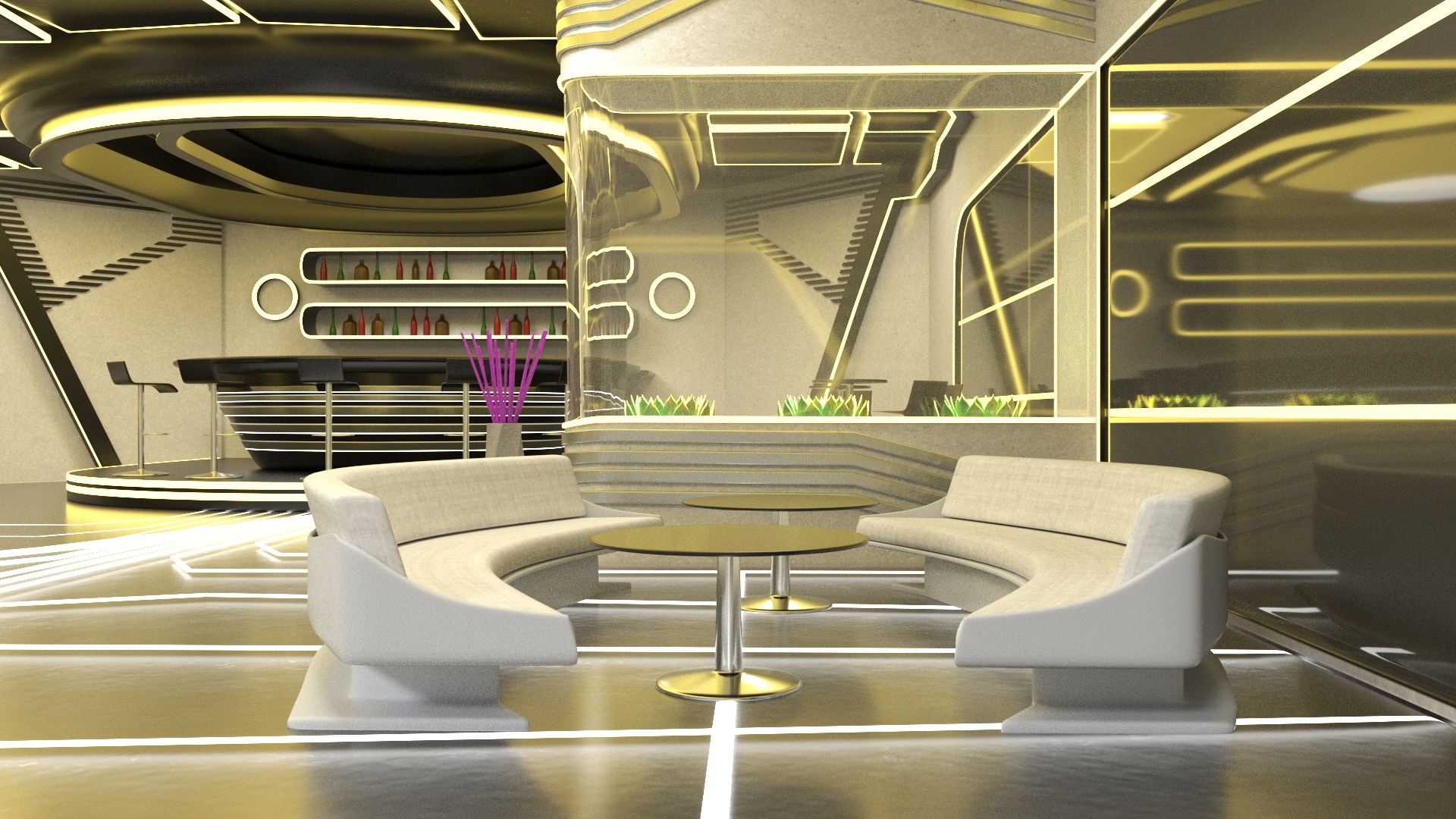 3D model Fantastic Cafe Interior Yellow Lights On