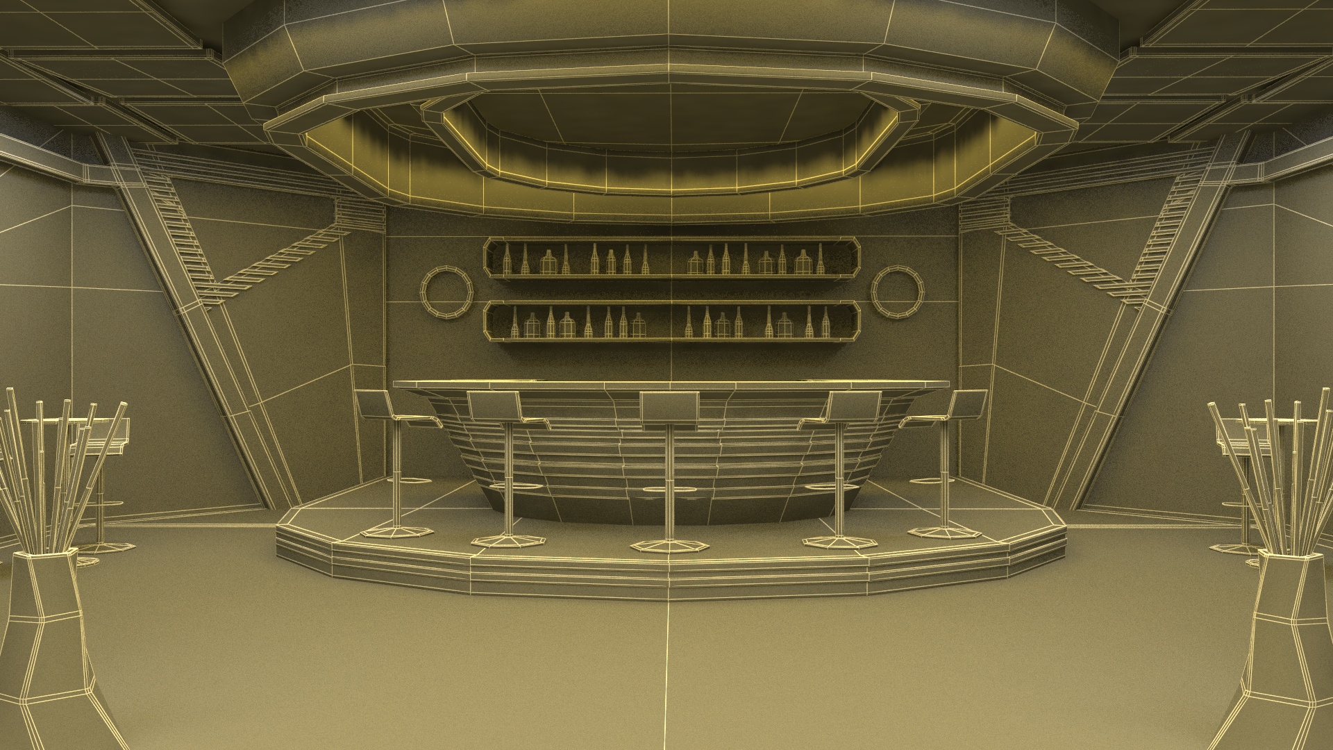 3D model Fantastic Cafe Interior Yellow Lights On