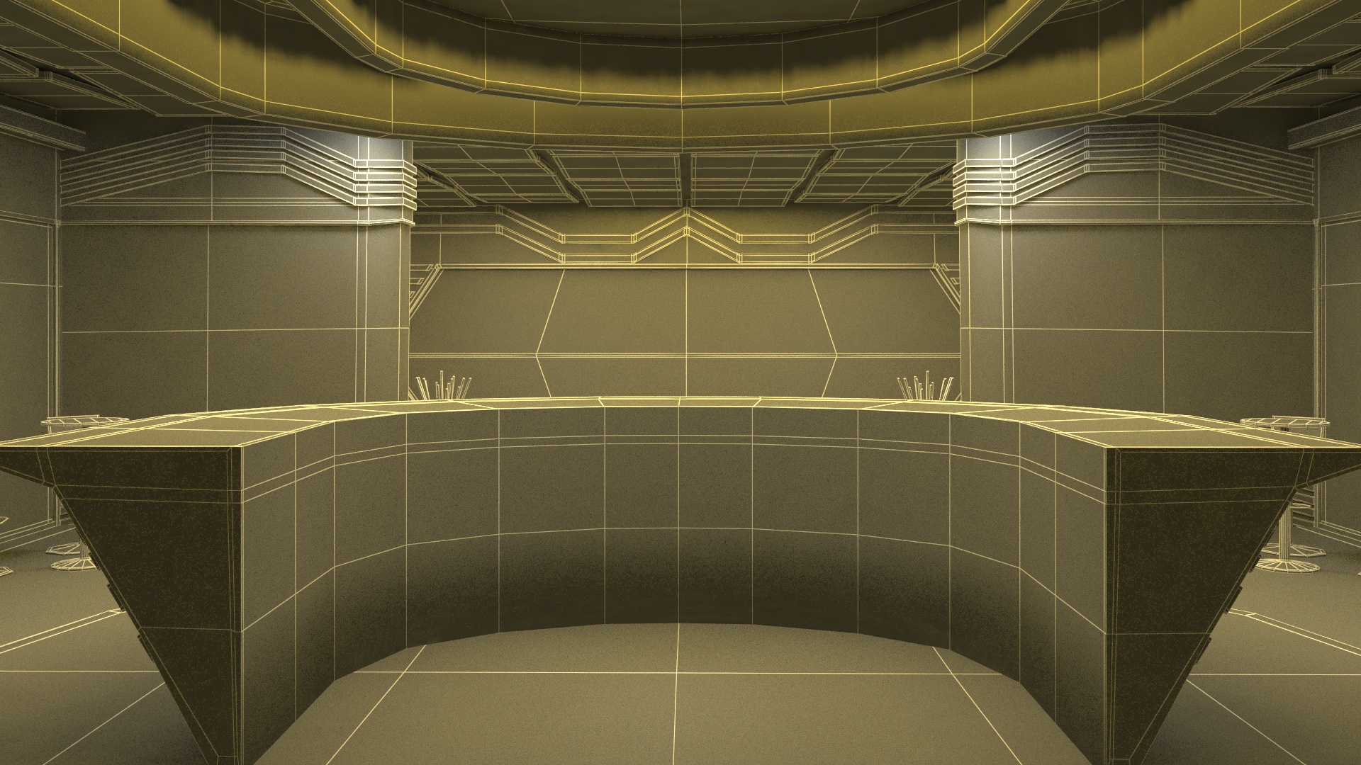 3D model Fantastic Cafe Interior Yellow Lights On