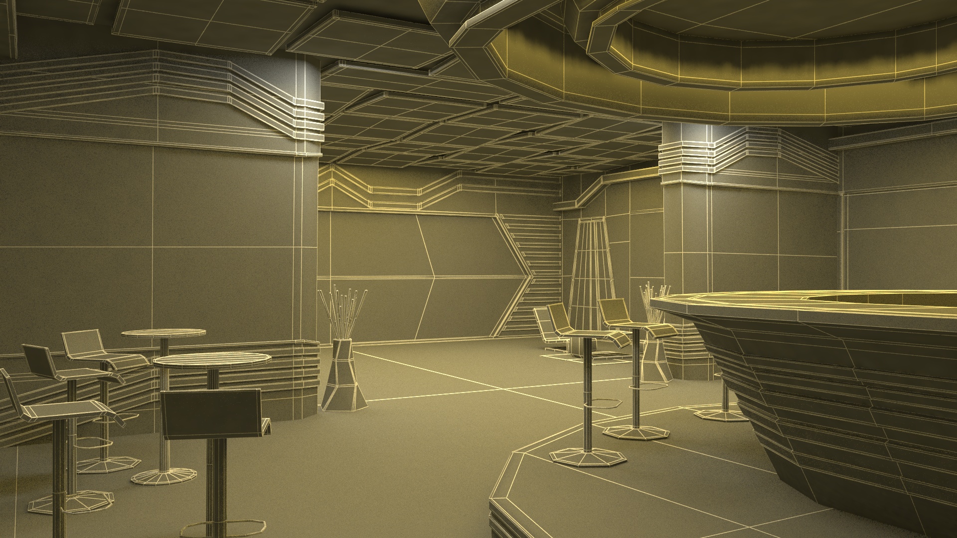 3D model Fantastic Cafe Interior Yellow Lights On