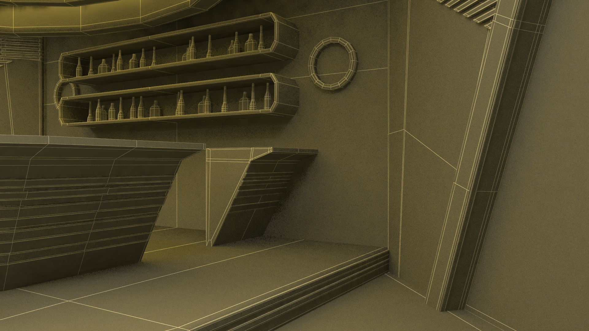 3D model Fantastic Cafe Interior Yellow Lights On